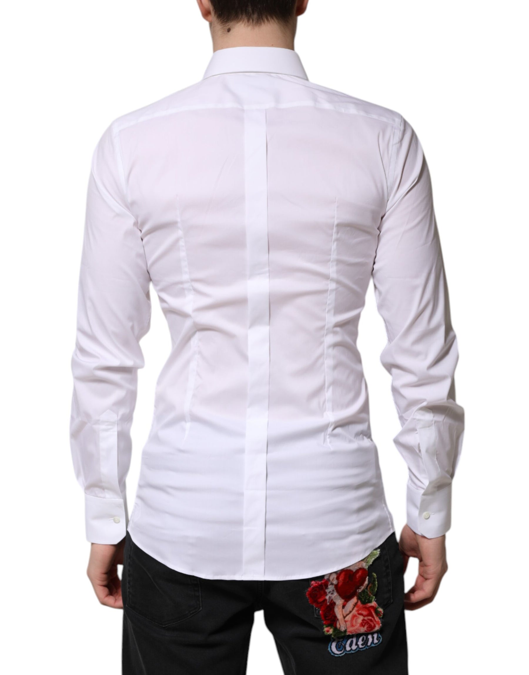 Dolce & Gabbana White Cotton GOLD Long Sleeves Formal Shirt | Regal Royce
