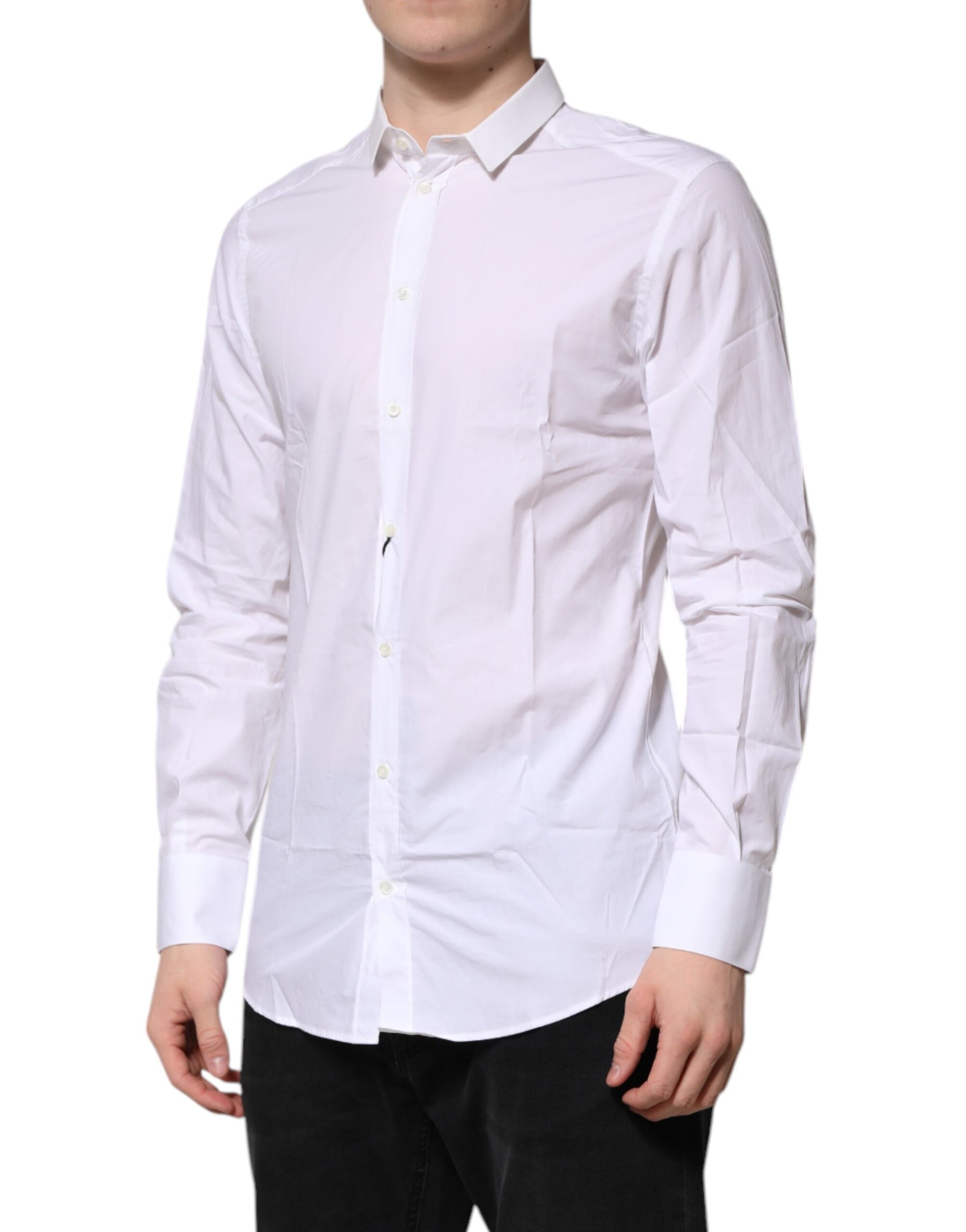Dolce & Gabbana White Cotton GOLD Long Sleeves Formal Shirt | Regal Royce
