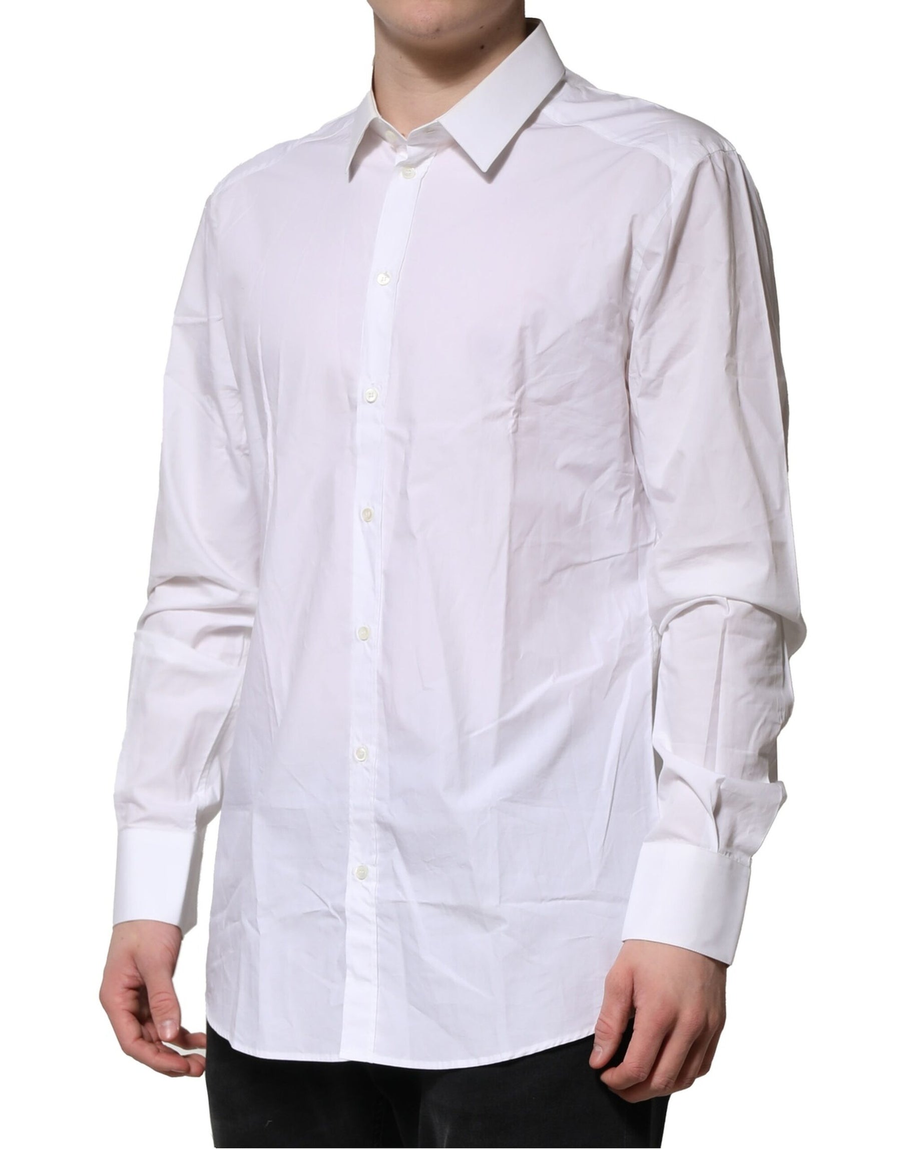 Dolce & Gabbana White Cotton GOLD Long Sleeves Formal Shirt | Regal Royce