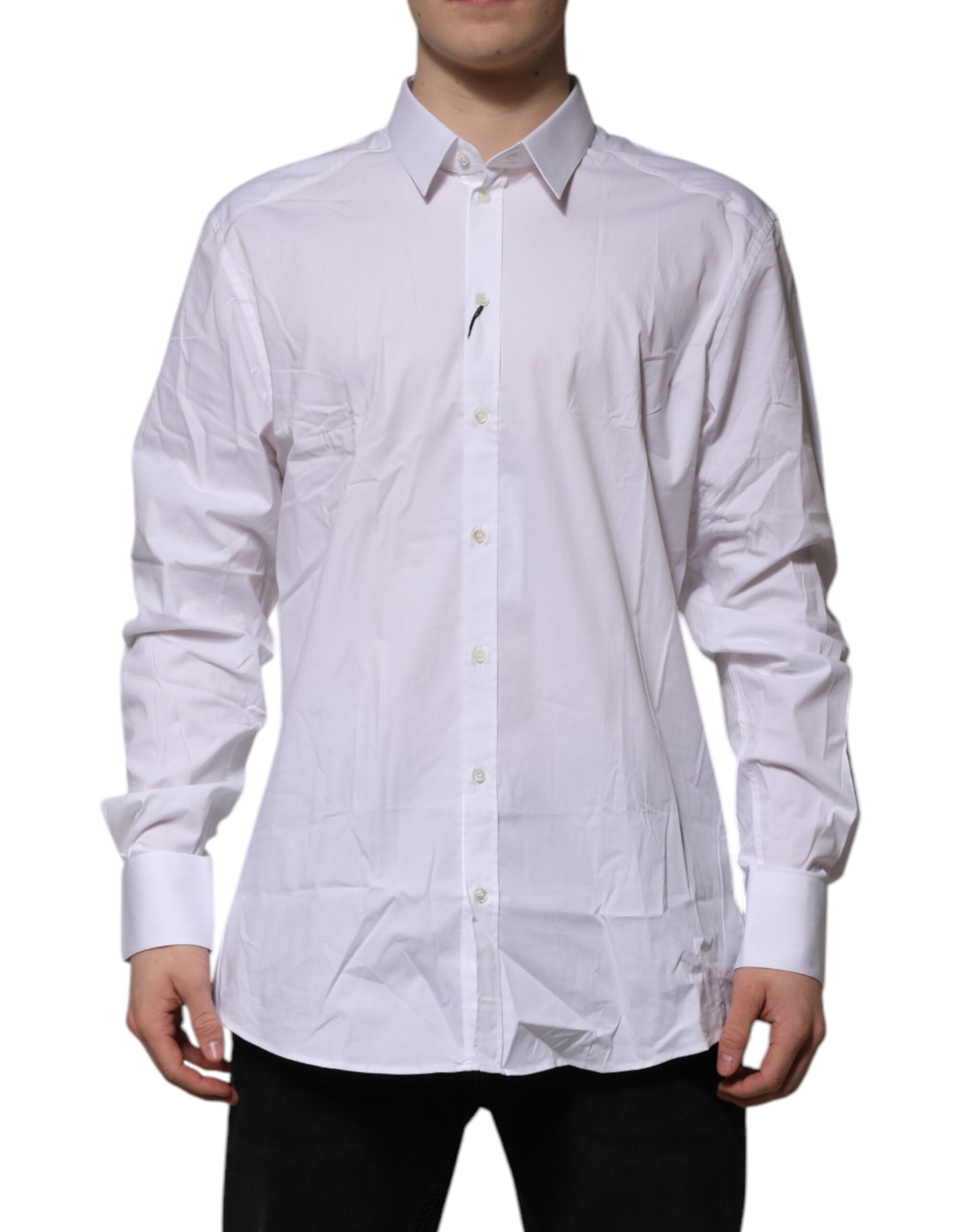 Dolce & Gabbana White Cotton GOLD Long Sleeves Formal Shirt | Regal Royce