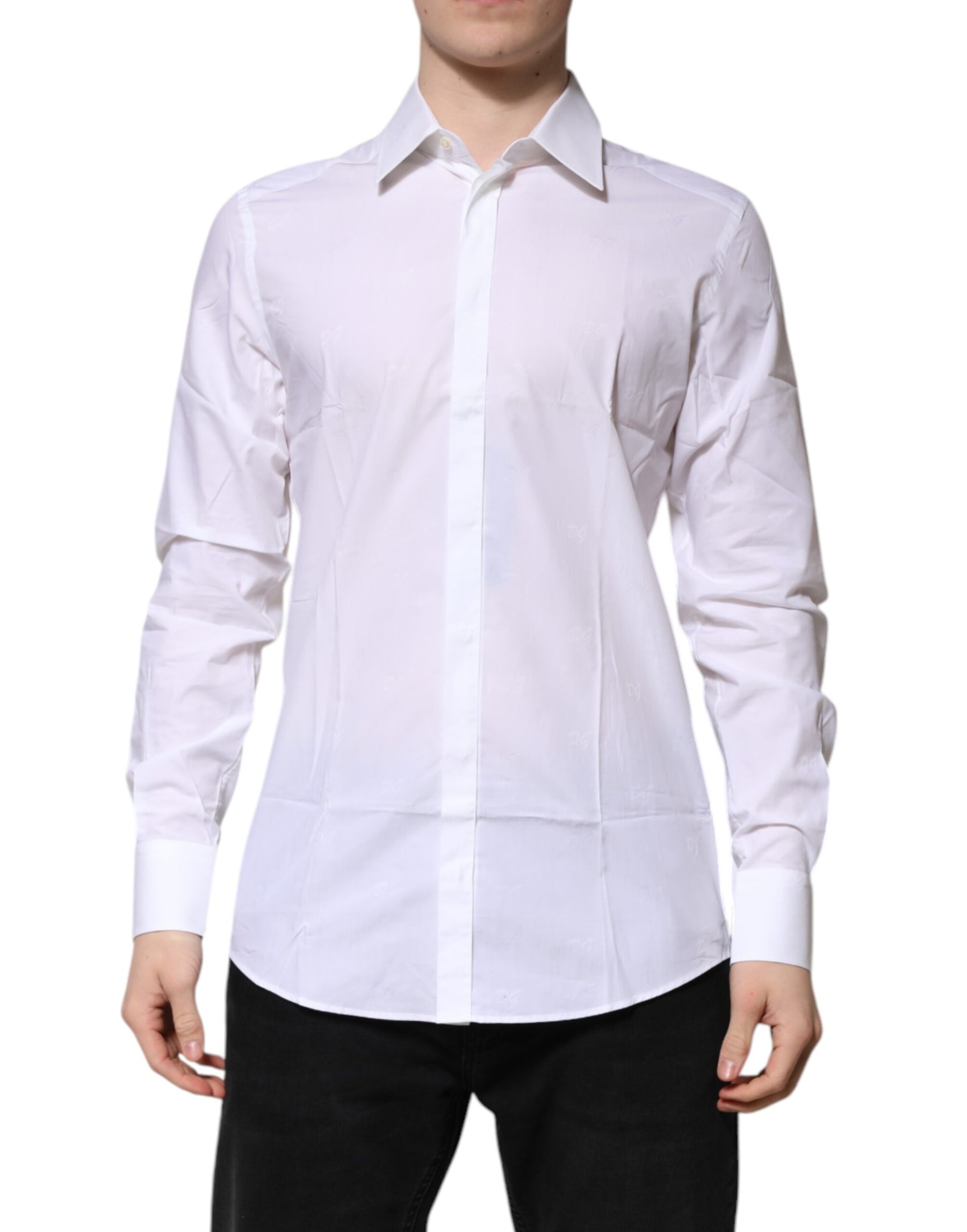 Dolce & Gabbana White Cotton GOLD Long Sleeves Formal Shirt | Regal Royce