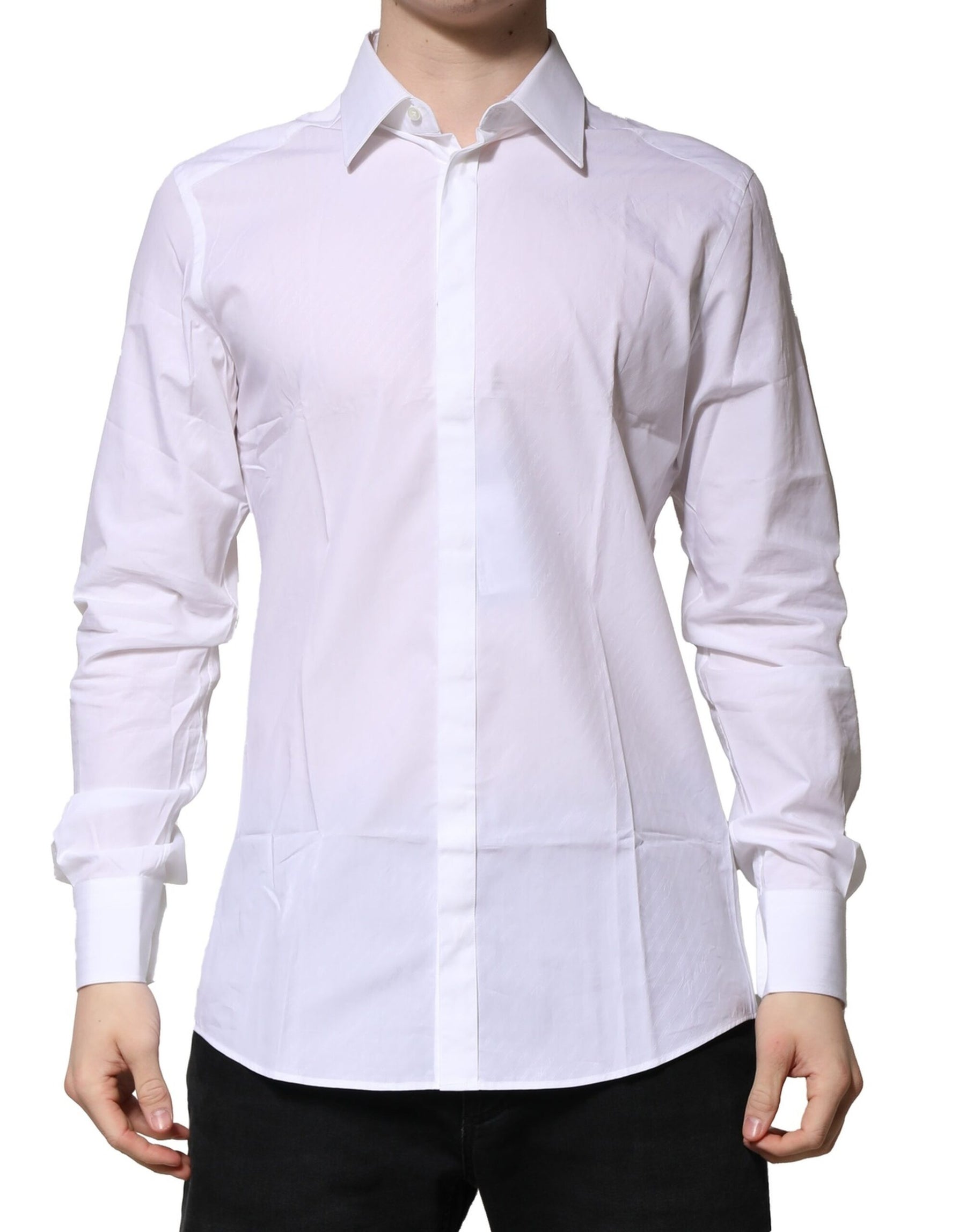 Dolce & Gabbana White Cotton GOLD Long Sleeves Formal Shirt | Regal Royce