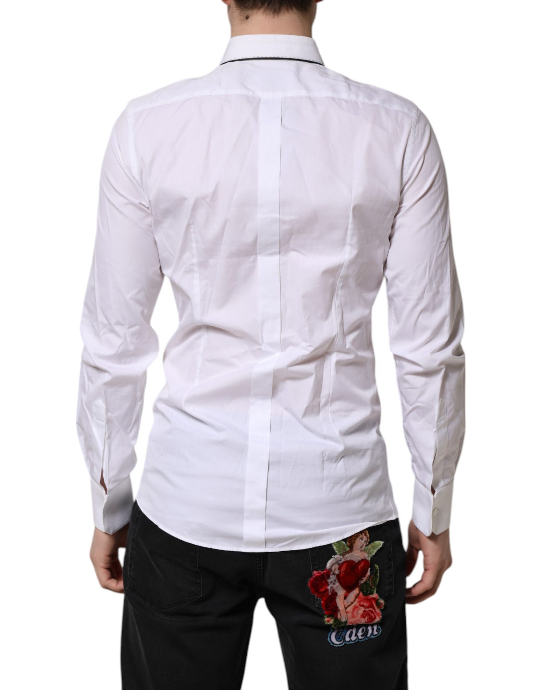 Dolce & Gabbana White Cotton GOLD Long Sleeves Formal Shirt | Regal Royce