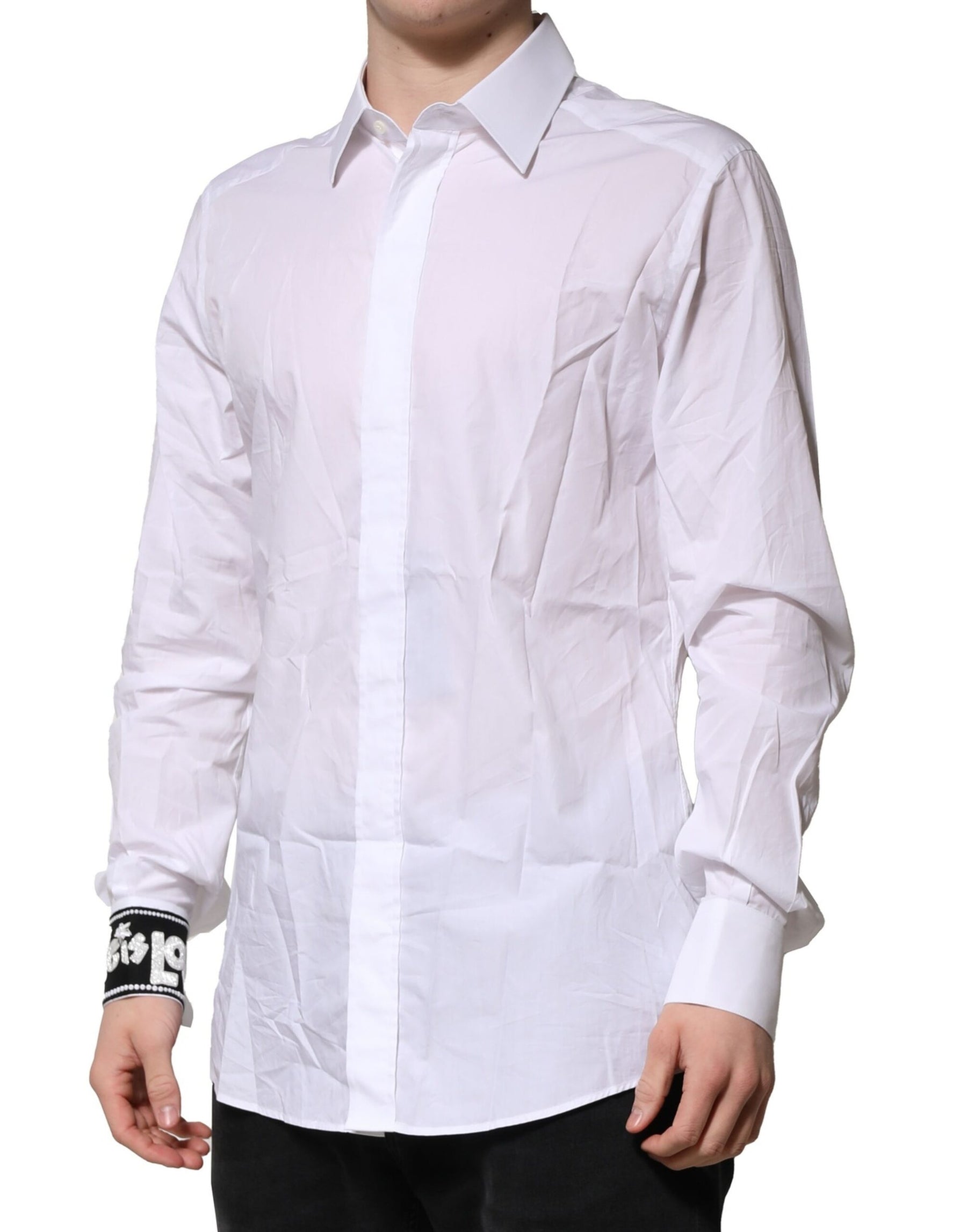 Dolce & Gabbana White Cotton GOLD Long Sleeves Formal Shirt | Regal Royce