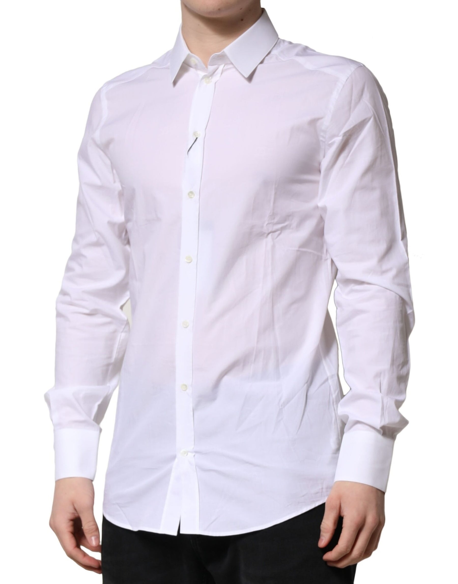 Dolce & Gabbana White Cotton GOLD Long Sleeves Formal Shirt | Regal Royce