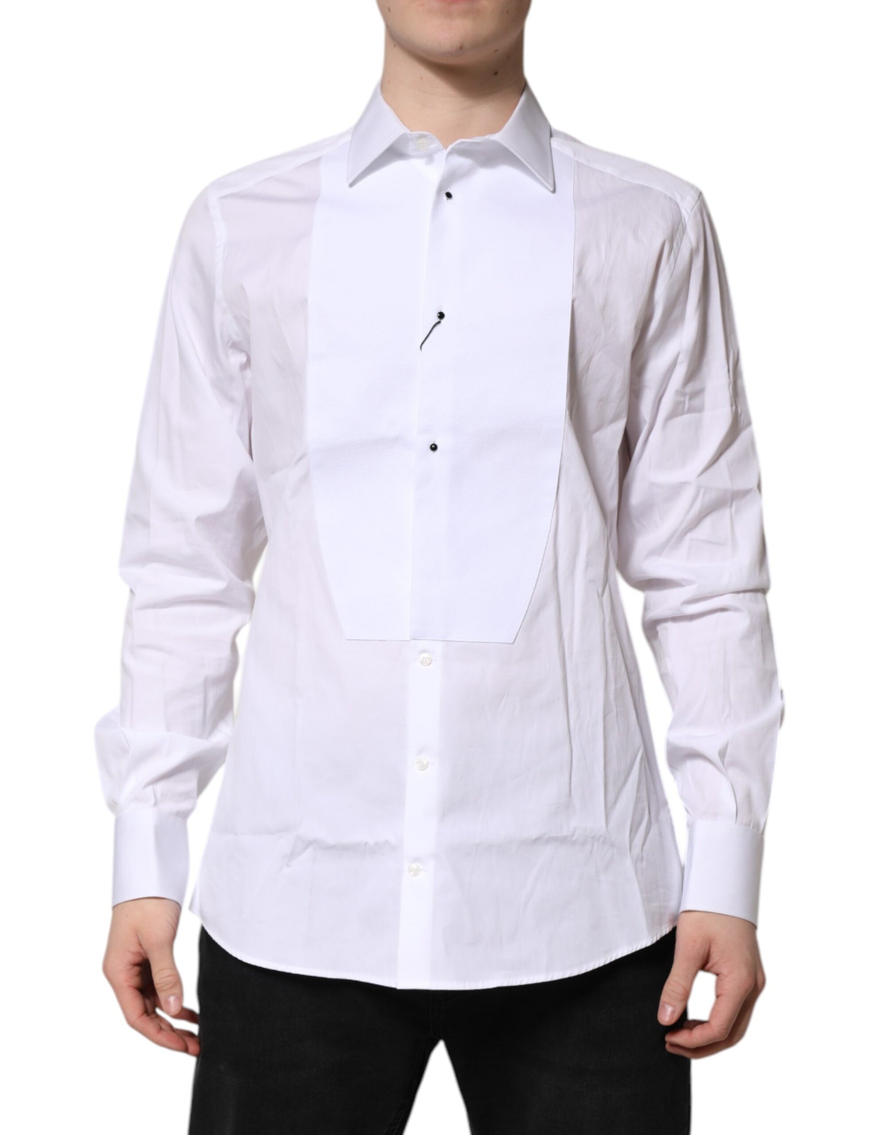 Dolce & Gabbana White Silk Bib Poplin GOLD Men Formal Shirt | Regal Royce