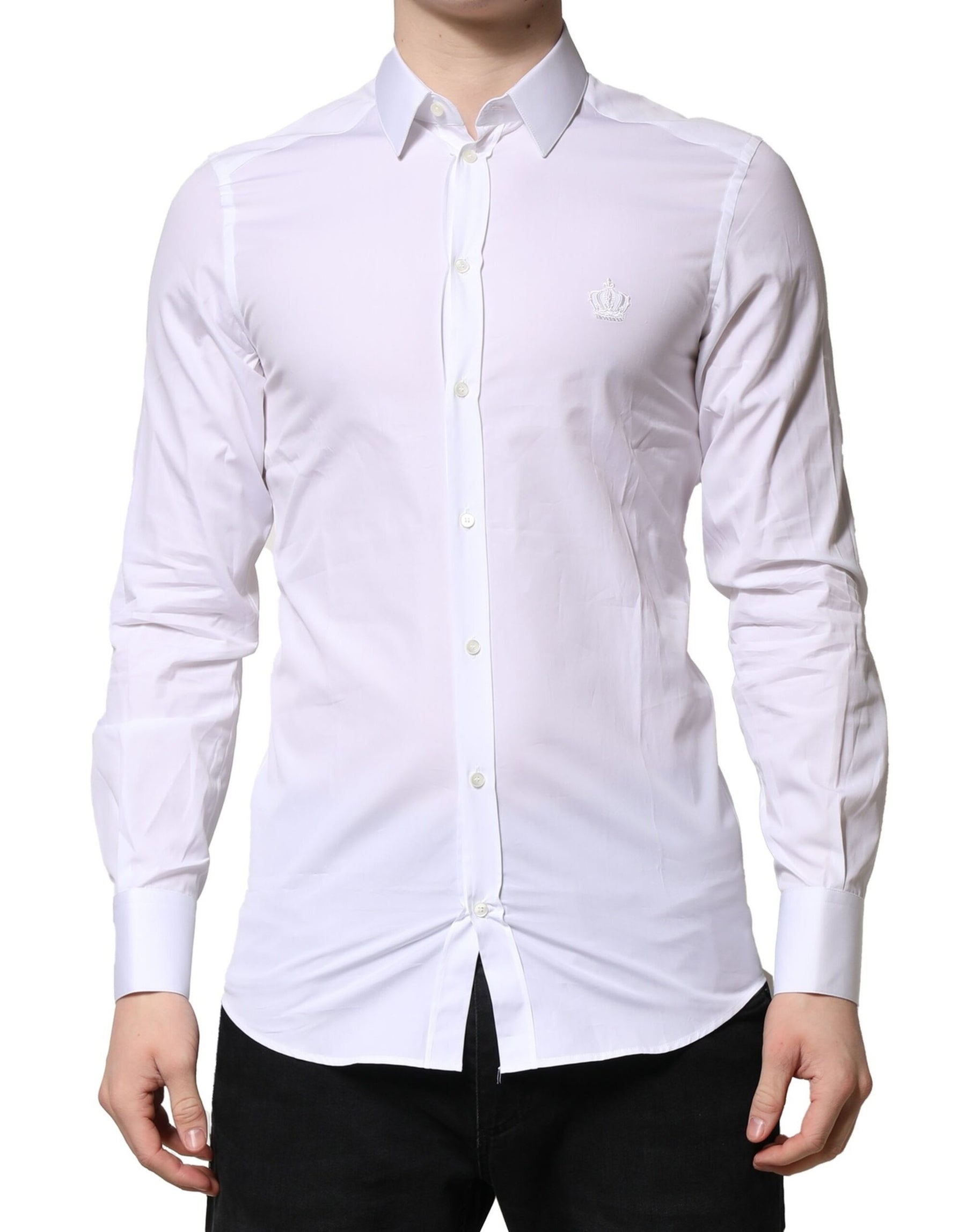 Dolce & Gabbana White GOLD Cotton Long Sleeves Men Formal Shirt | Regal Royce
