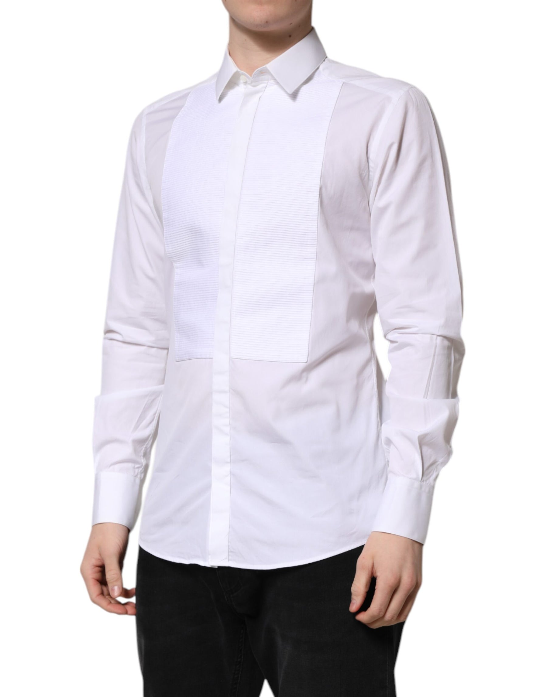 Dolce & Gabbana White GOLD Cotton Bib Dress Formal Shirt | Regal Royce
