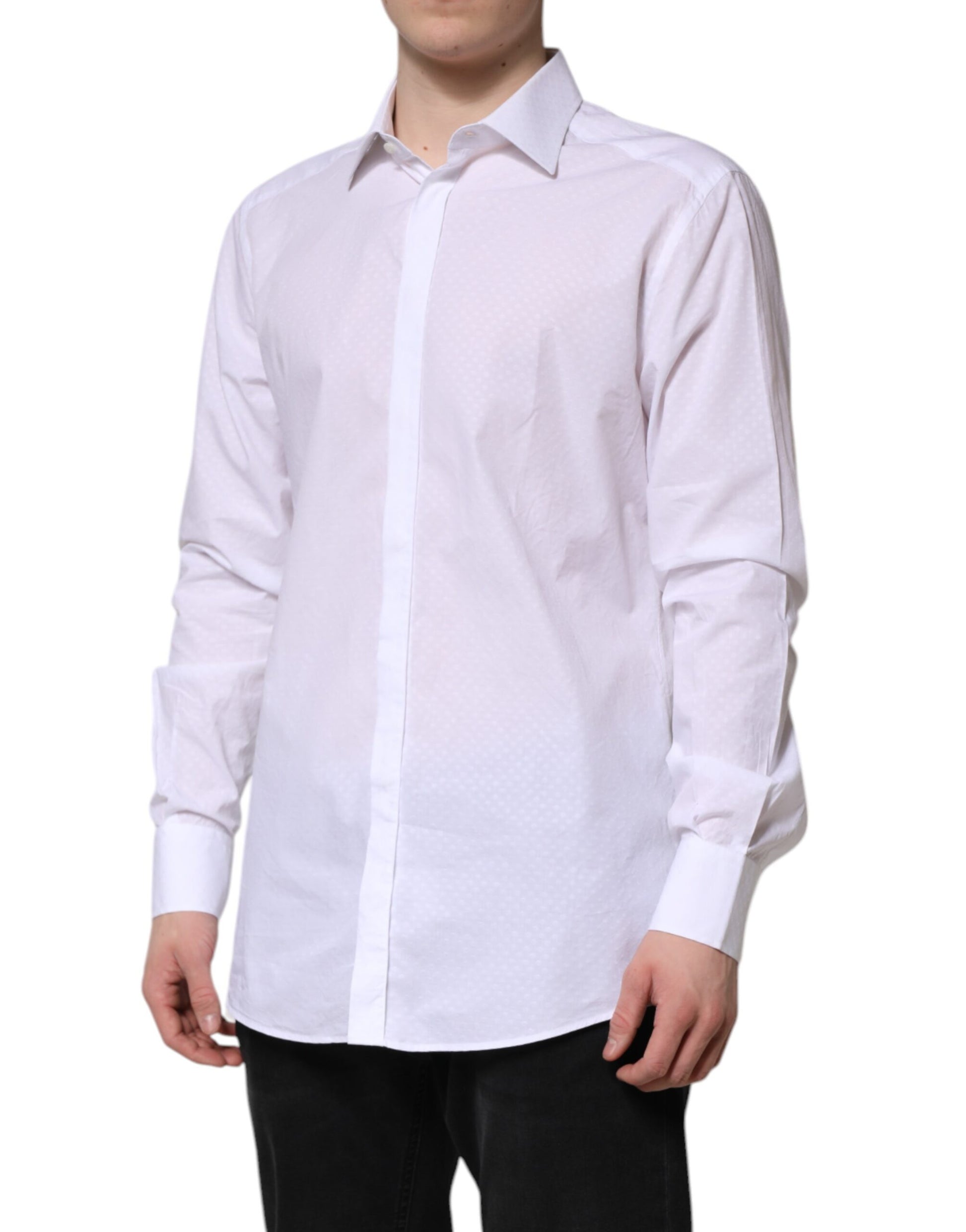 Dolce & Gabbana White GOLD Cotton Long Sleeves Formal Shirt