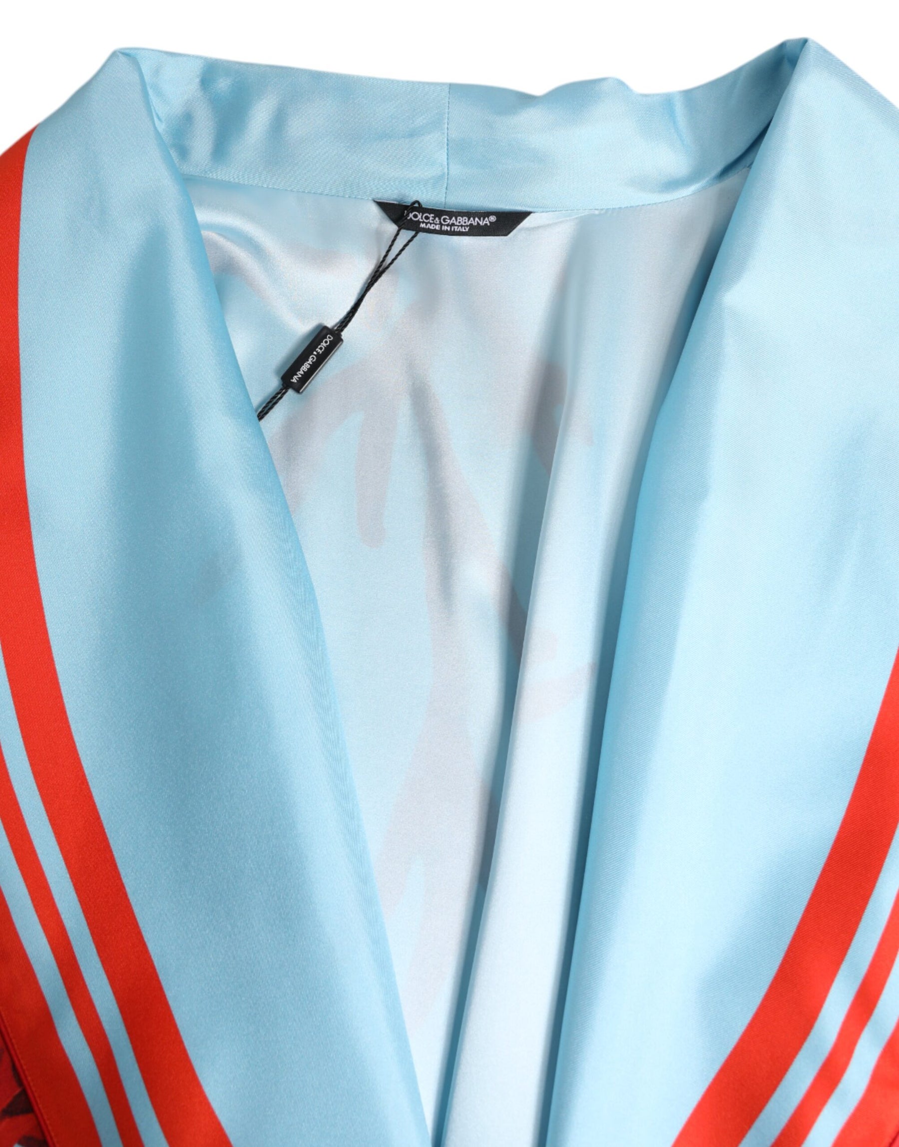 Dolce & Gabbana Blue Red Coral Print Wrap Robe Coat Jacket | Regal Royce