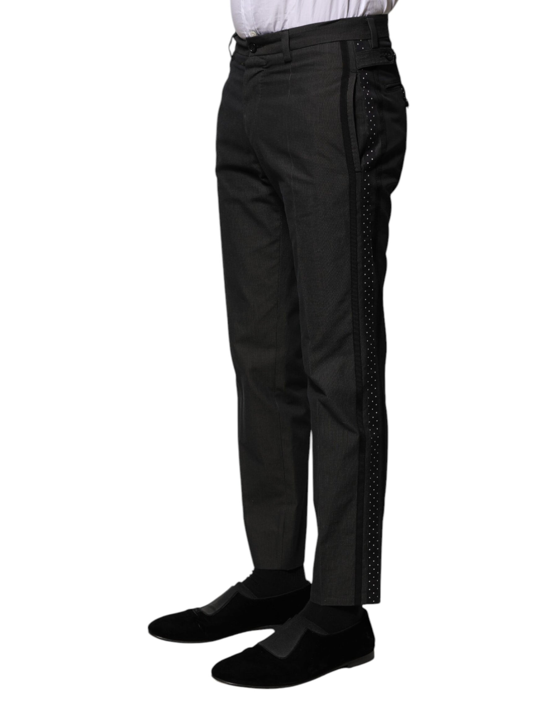 Dolce & Gabbana Gray Cotton Patterned Formal Pants | Regal Royce