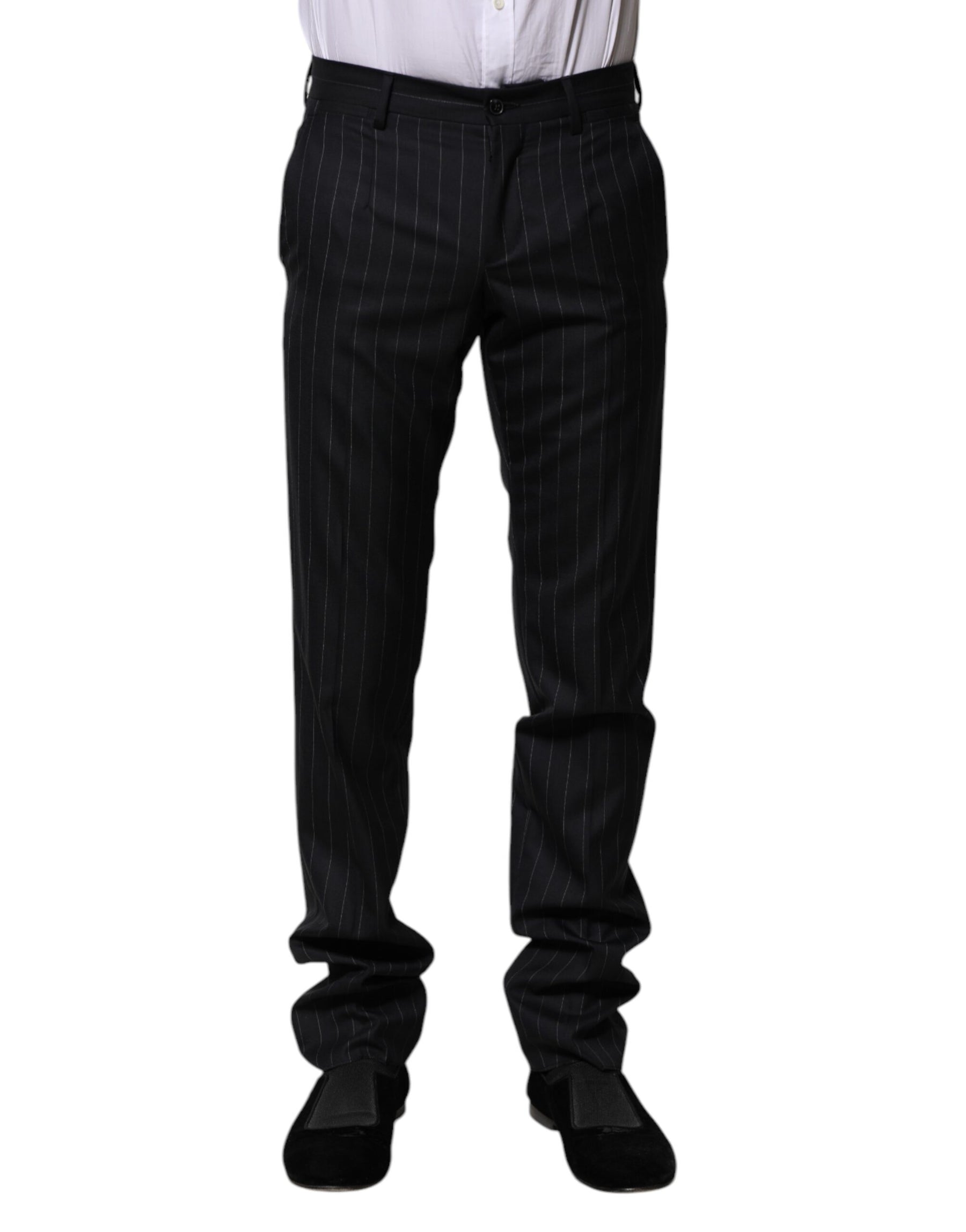 Dolce & Gabbana Black Wool Striped Formal Pants | Regal Royce