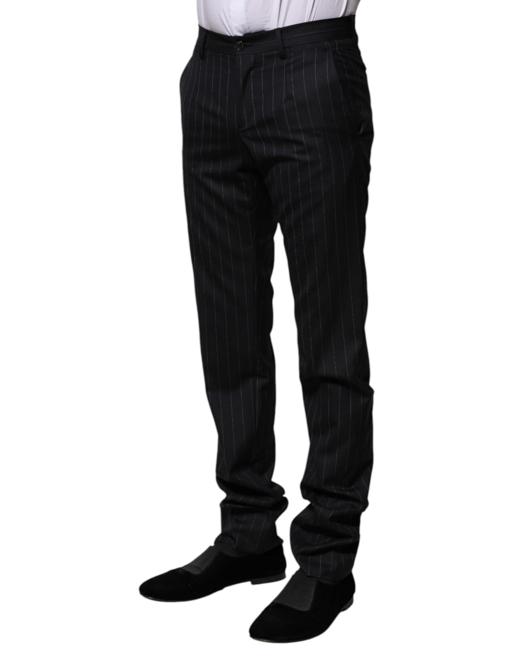 Dolce & Gabbana Black Wool Striped Formal Pants | Regal Royce