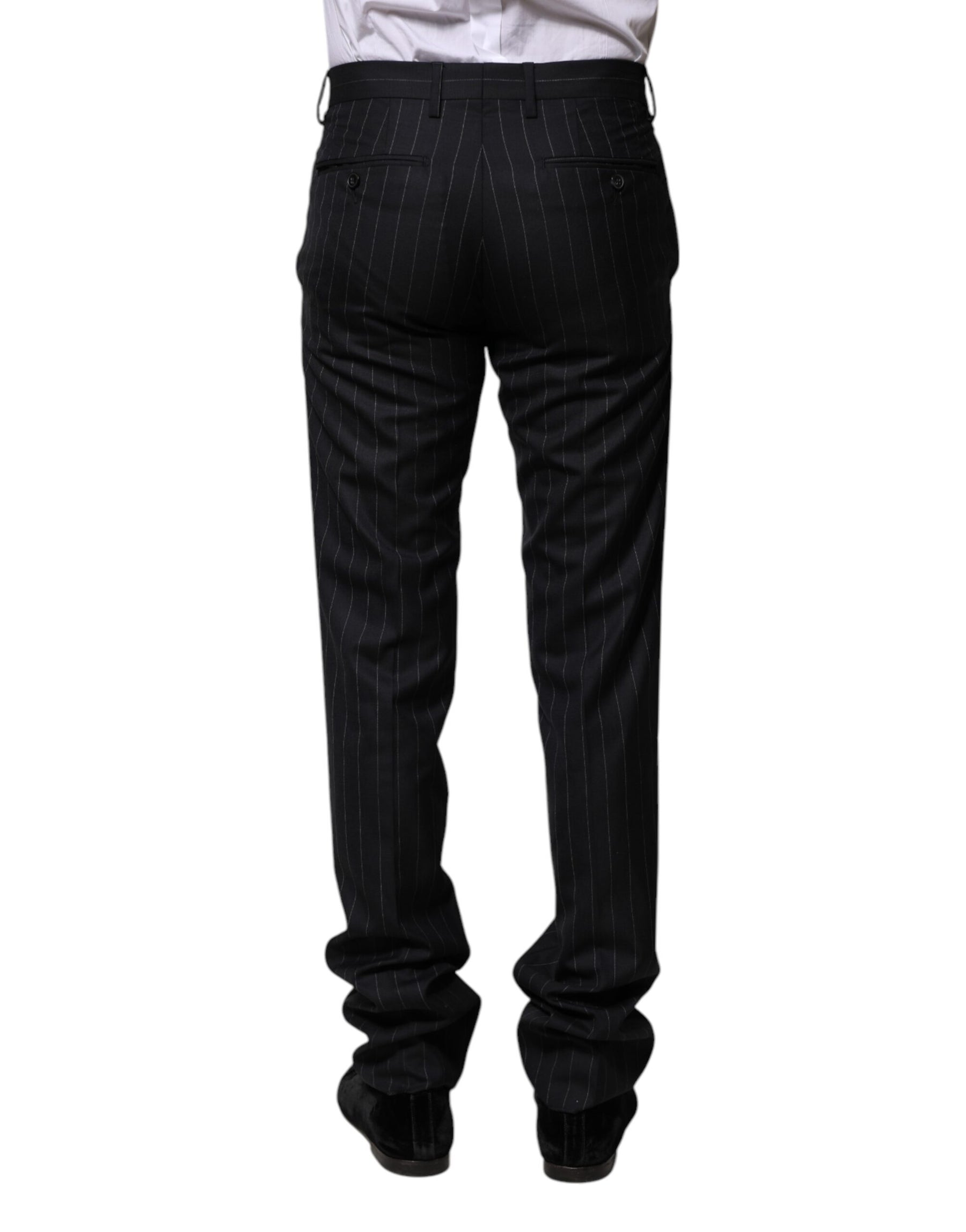 Dolce & Gabbana Black Wool Striped Formal Pants | Regal Royce