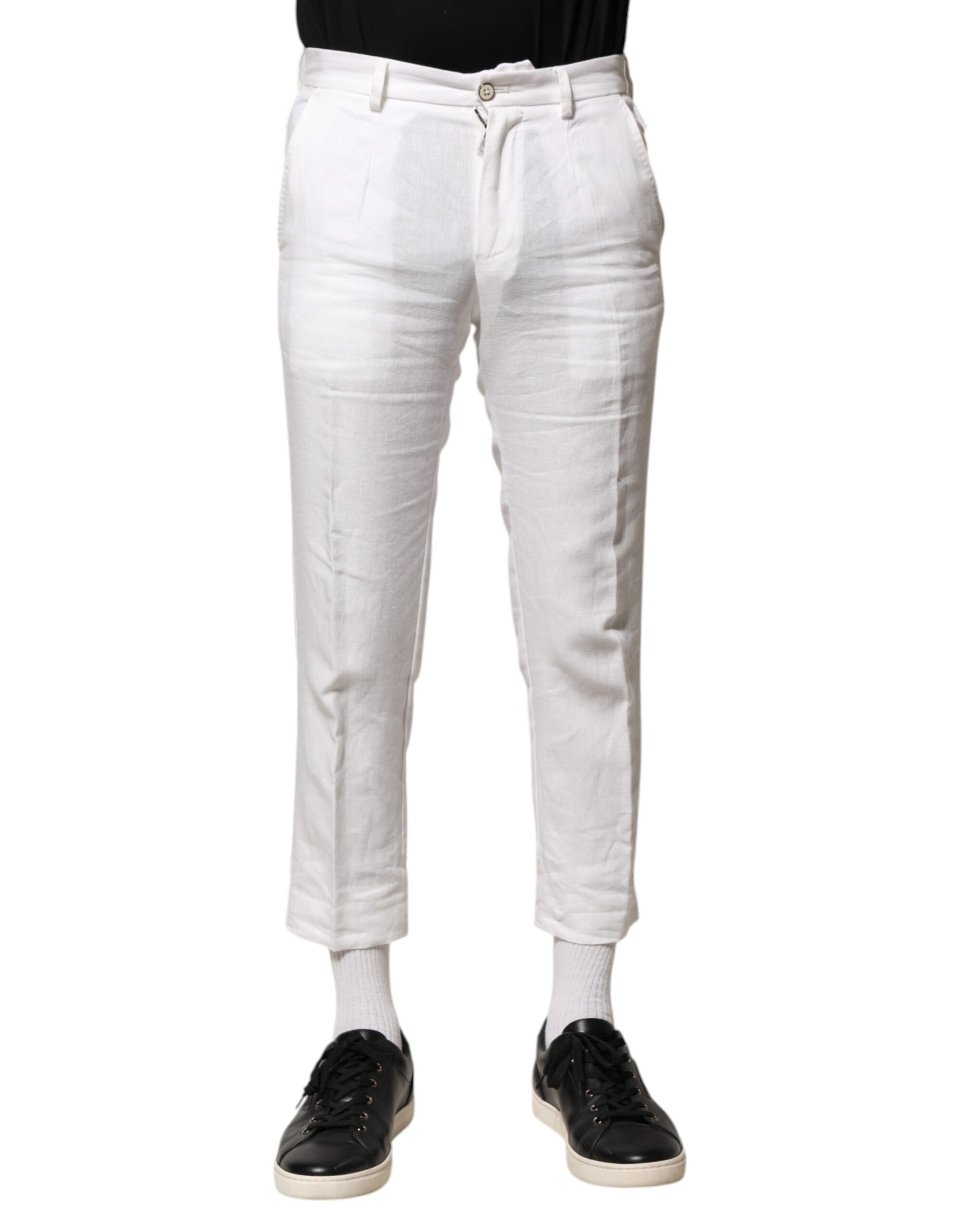 Dolce & Gabbana White Linen Mid Waist Cropped Pants | Regal Royce