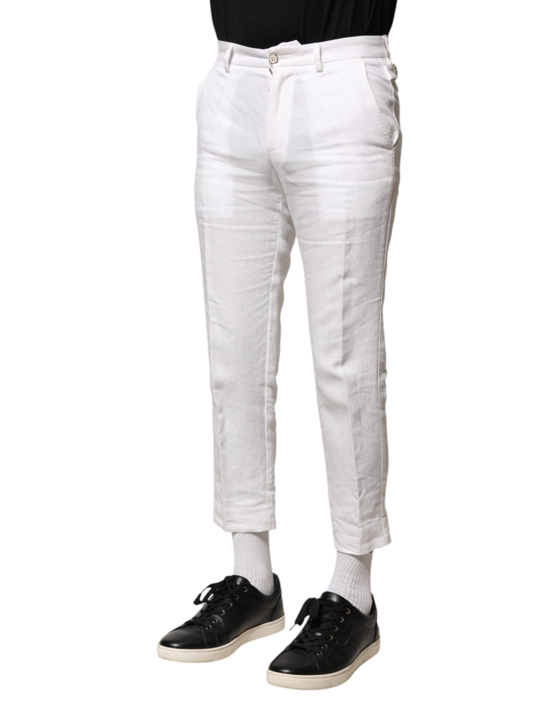 Dolce & Gabbana White Linen Mid Waist Cropped Pants | Regal Royce