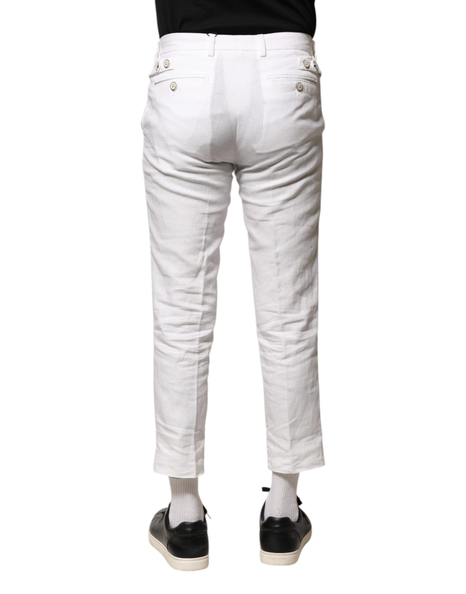 Dolce & Gabbana White Linen Mid Waist Cropped Pants | Regal Royce