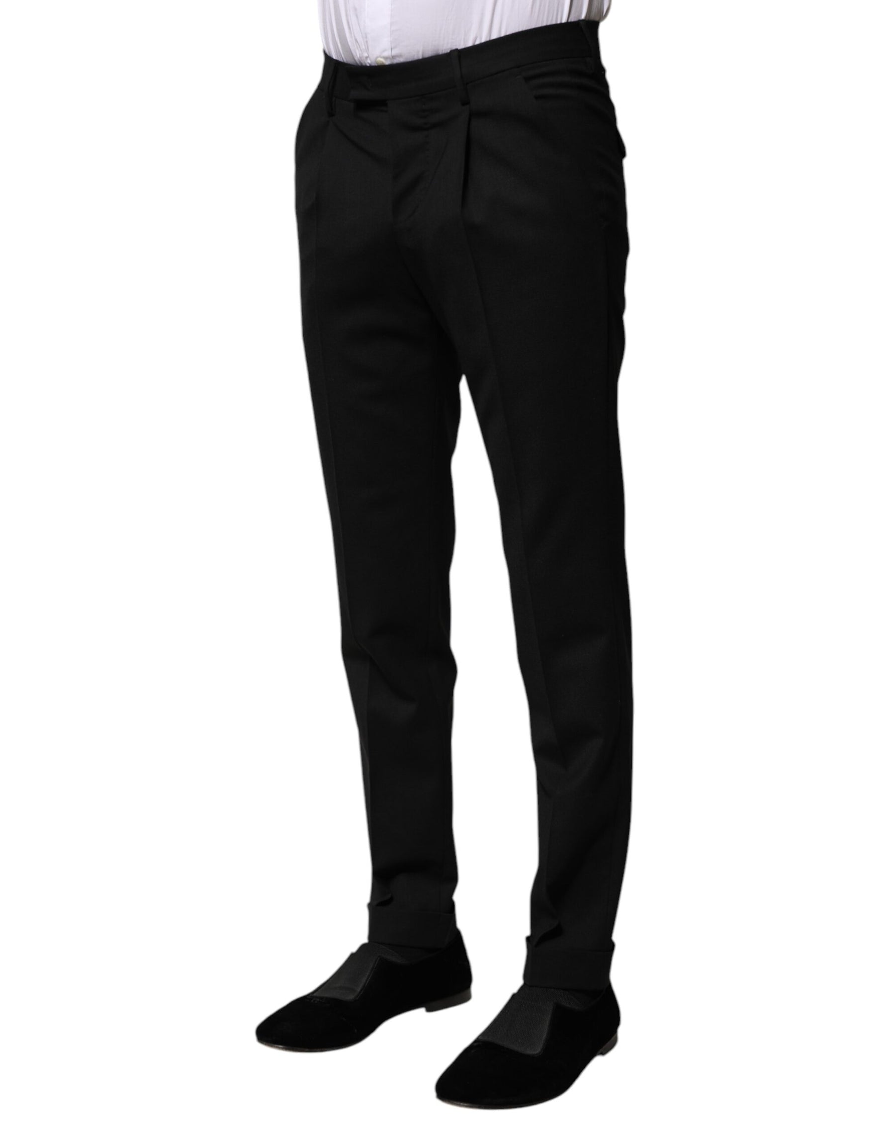 PT Torino Black Solid Formal Tapered Men Dress Pants | Regal Royce