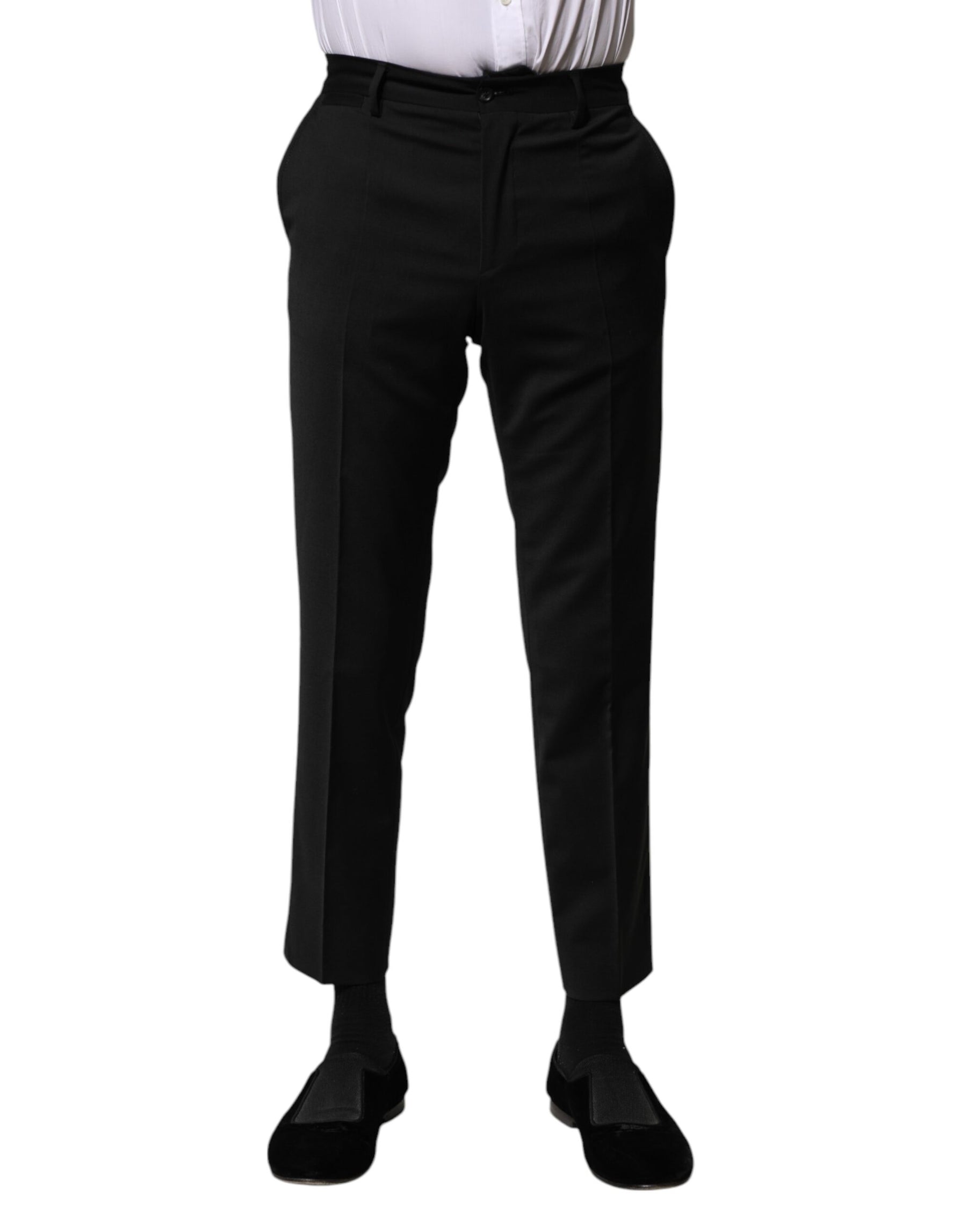 Dolce & Gabbana Black Wool Formal Men Cropped Pants | Regal Royce