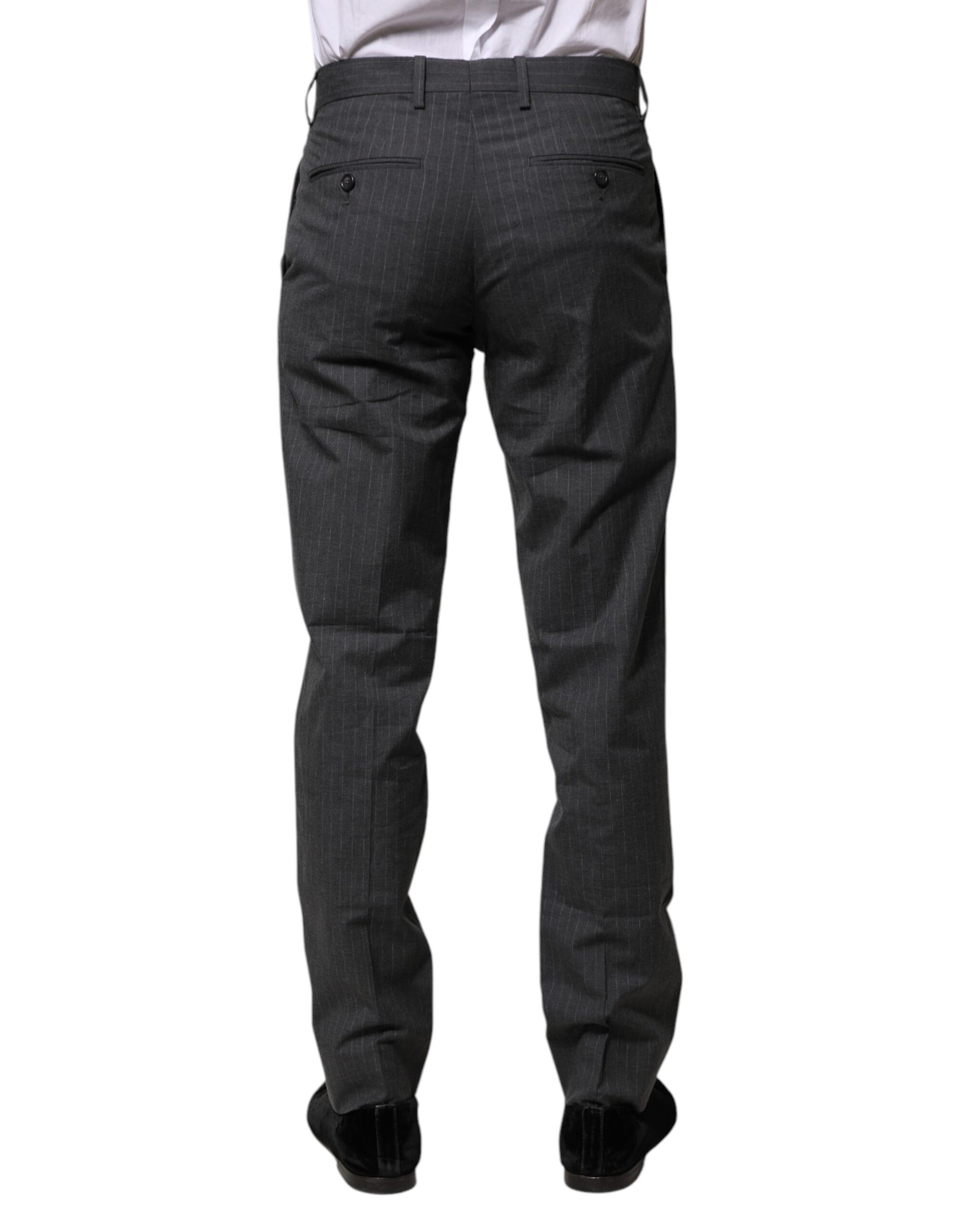 Dolce & Gabbana Gray Striped Cotton Formal Pants | Regal Royce