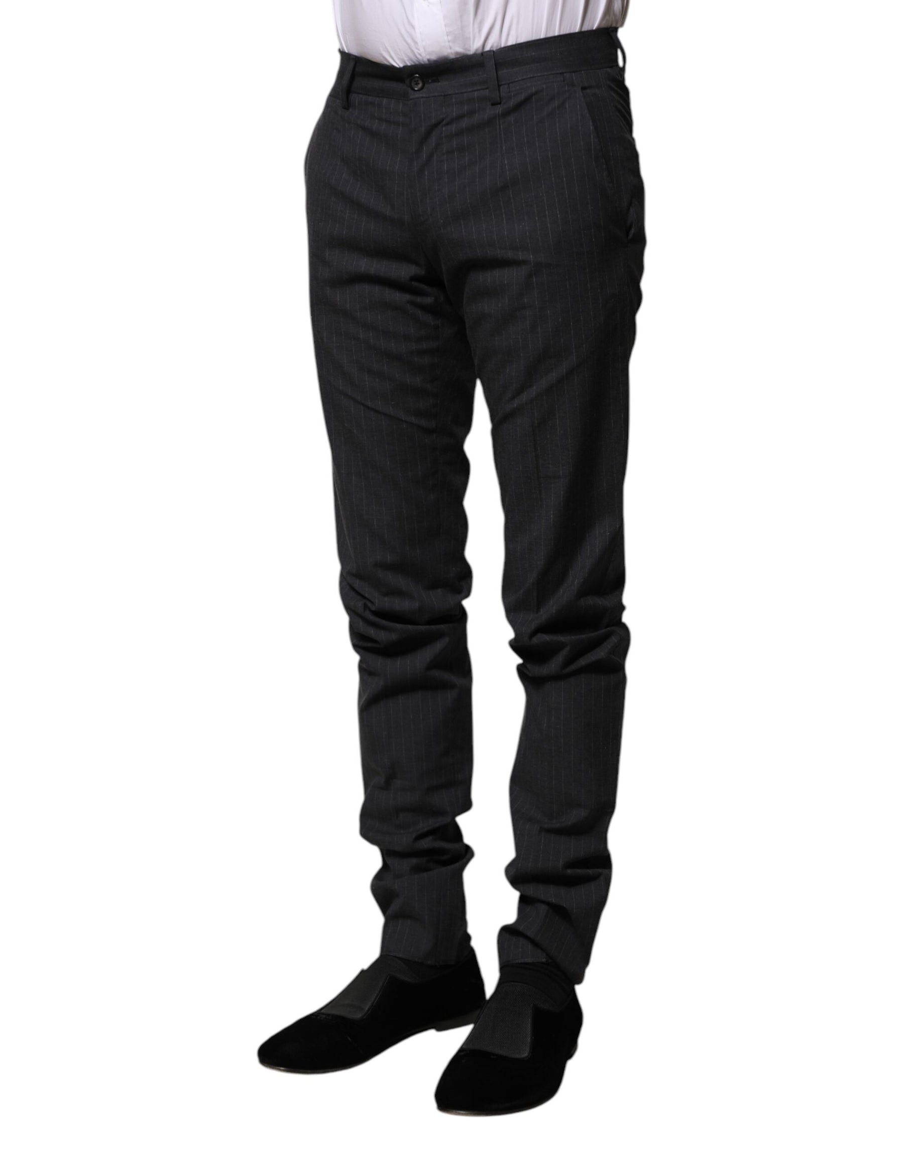 Dolce & Gabbana Gray Striped Cotton Formal Pants | Regal Royce