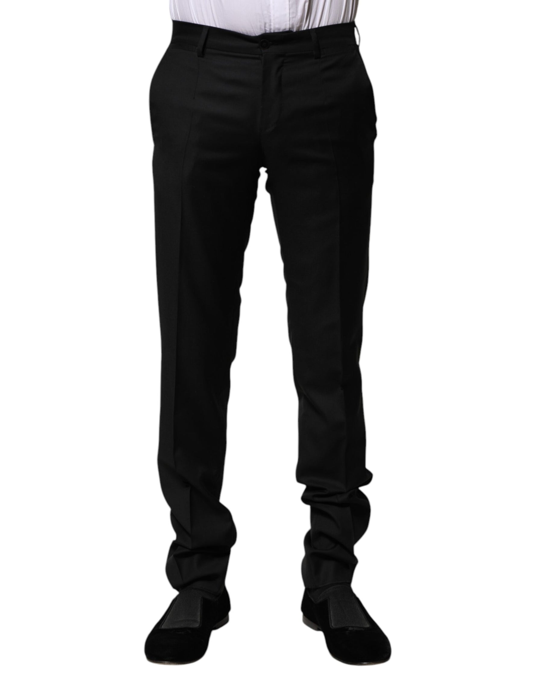 Dolce & Gabbana Black Wool Formal Men Slim Pants | Regal Royce