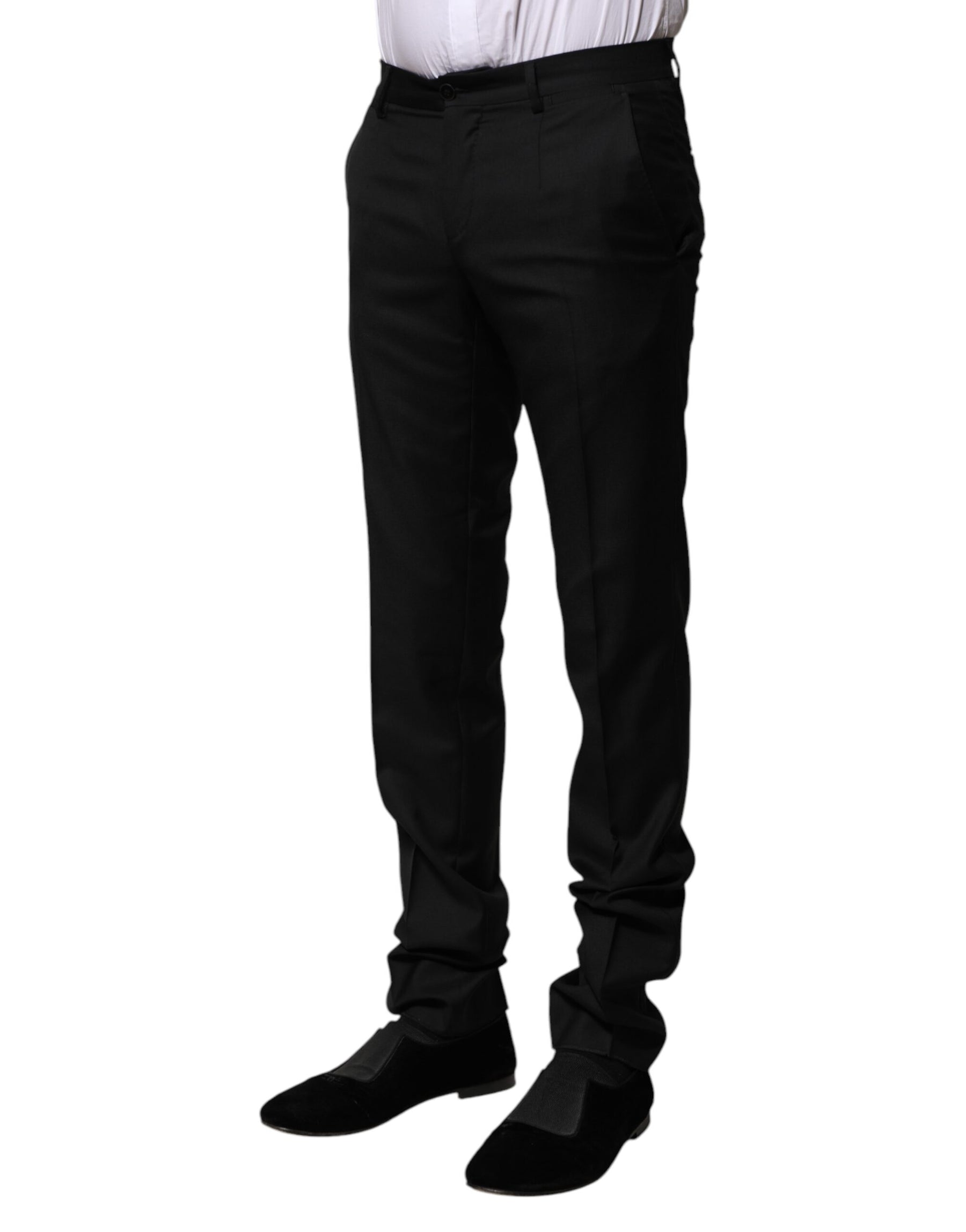 Dolce & Gabbana Black Wool Formal Men Slim Pants | Regal Royce