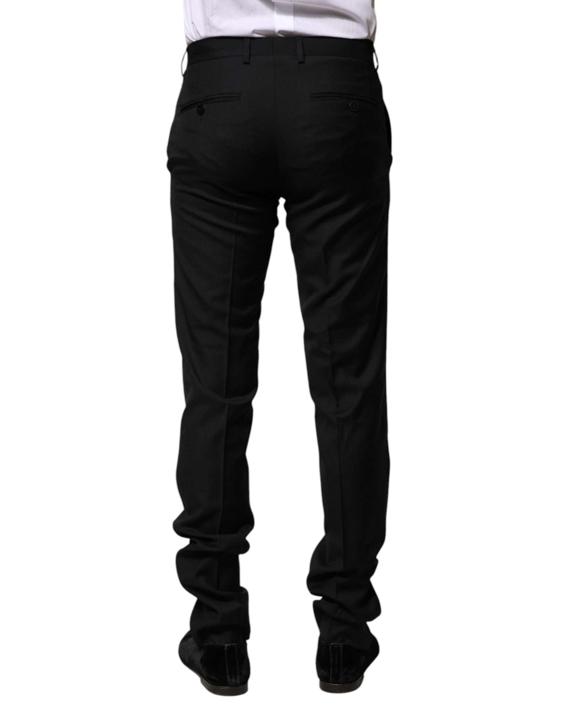 Dolce & Gabbana Black Wool Formal Men Slim Pants | Regal Royce