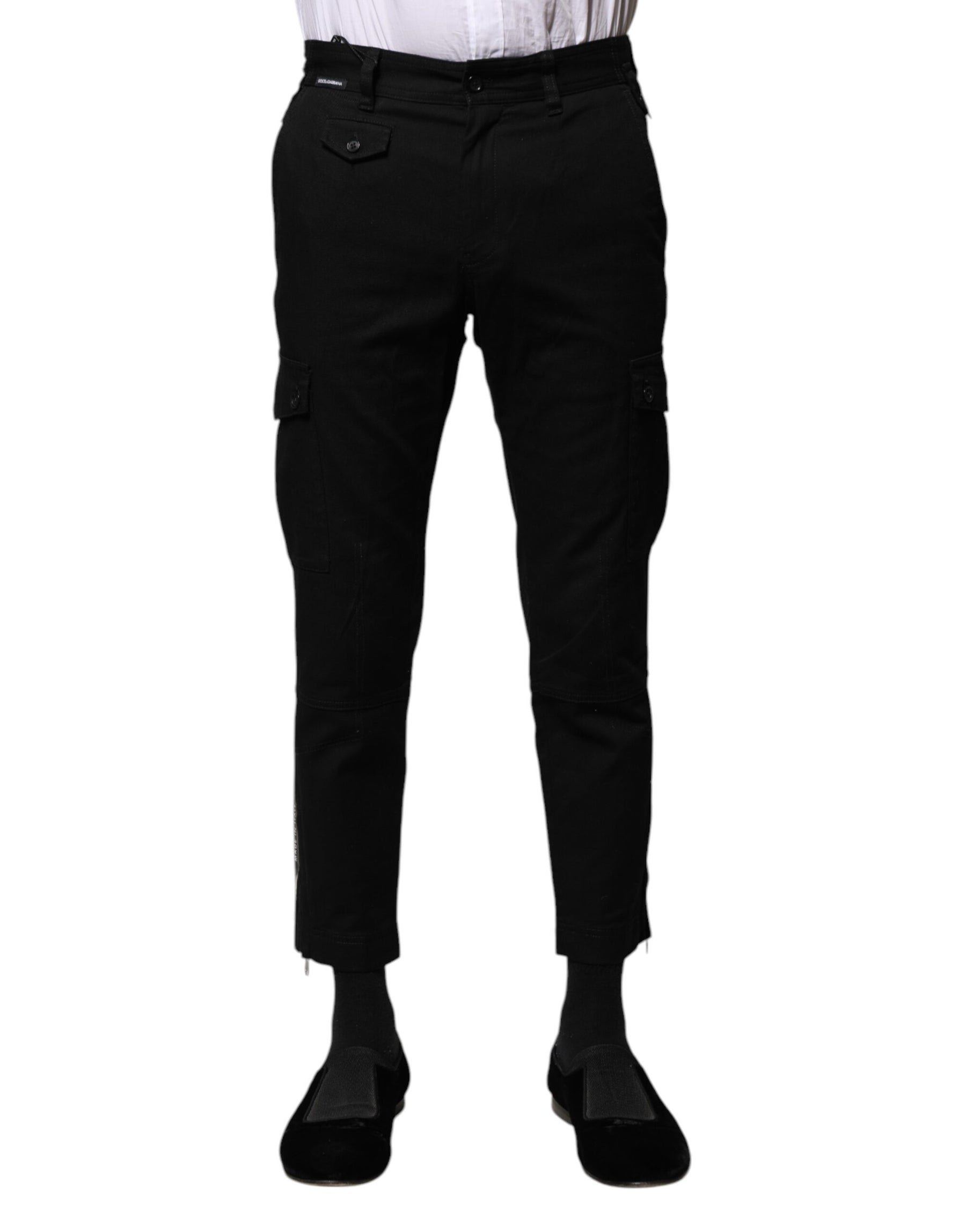 Dolce & Gabbana Black Cotton Formal Men Cropped Pants | Regal Royce