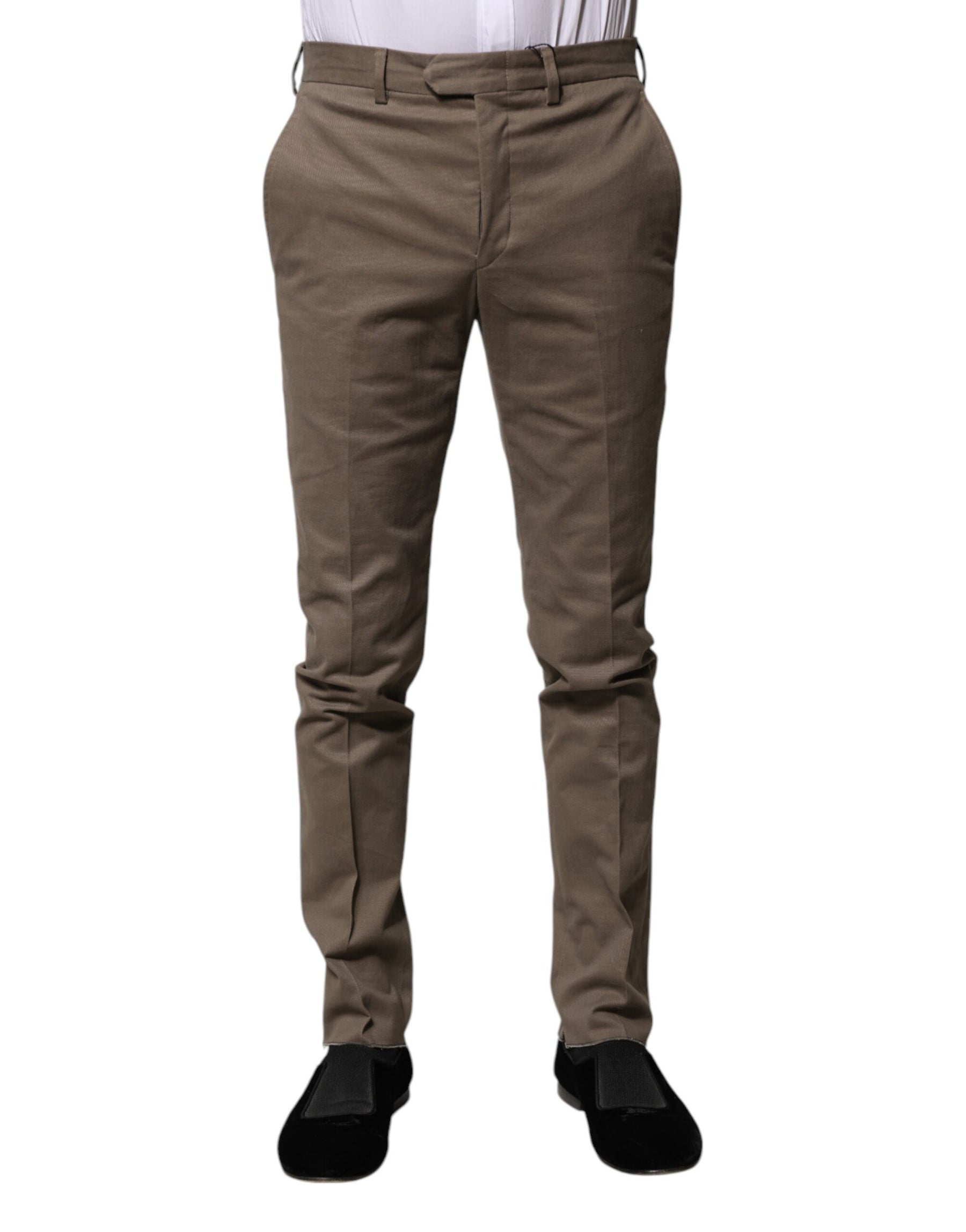 BENCIVENGA Brown Cotton Tapered Formal Dress Pants | Regal Royce