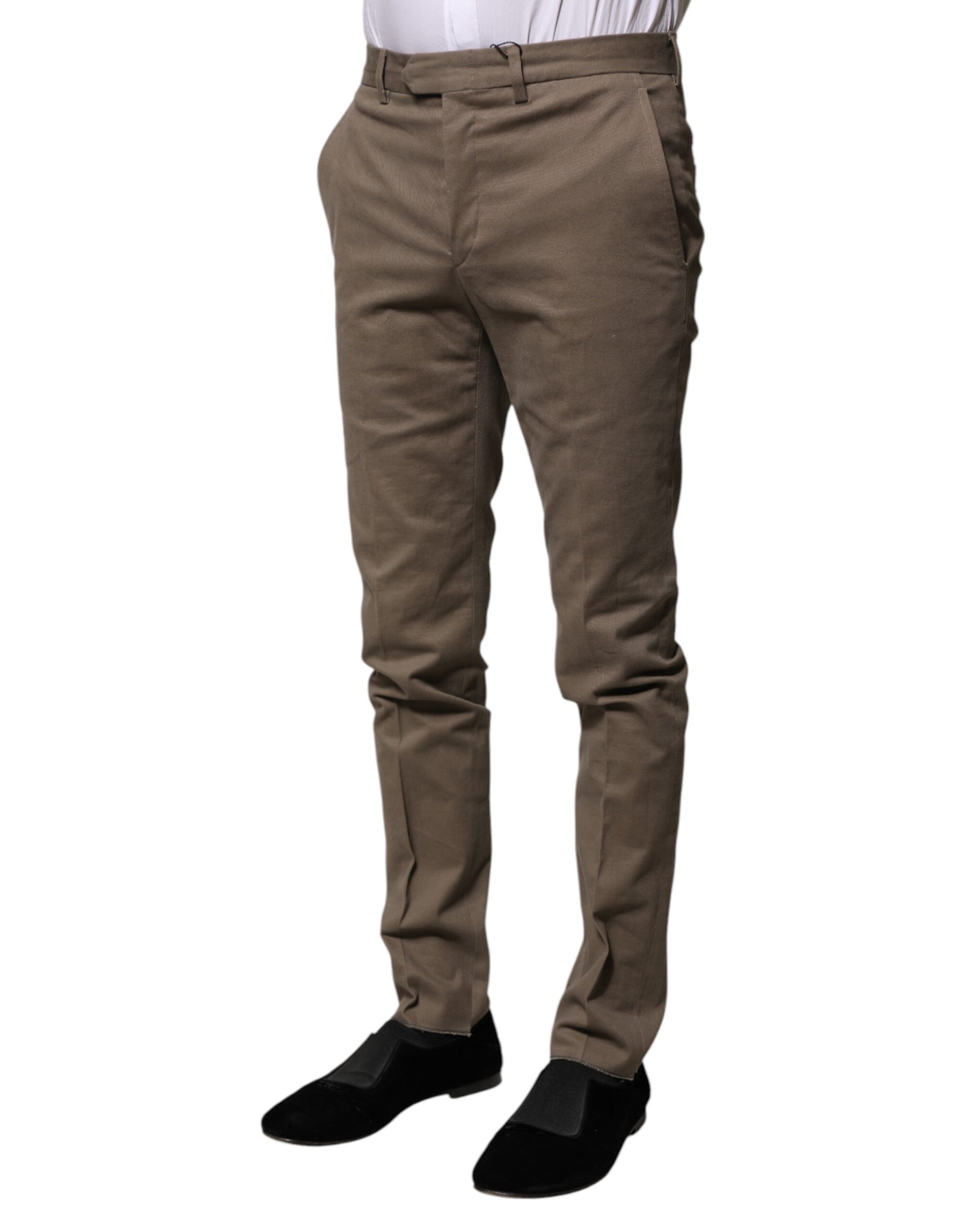 BENCIVENGA Brown Cotton Tapered Formal Dress Pants | Regal Royce