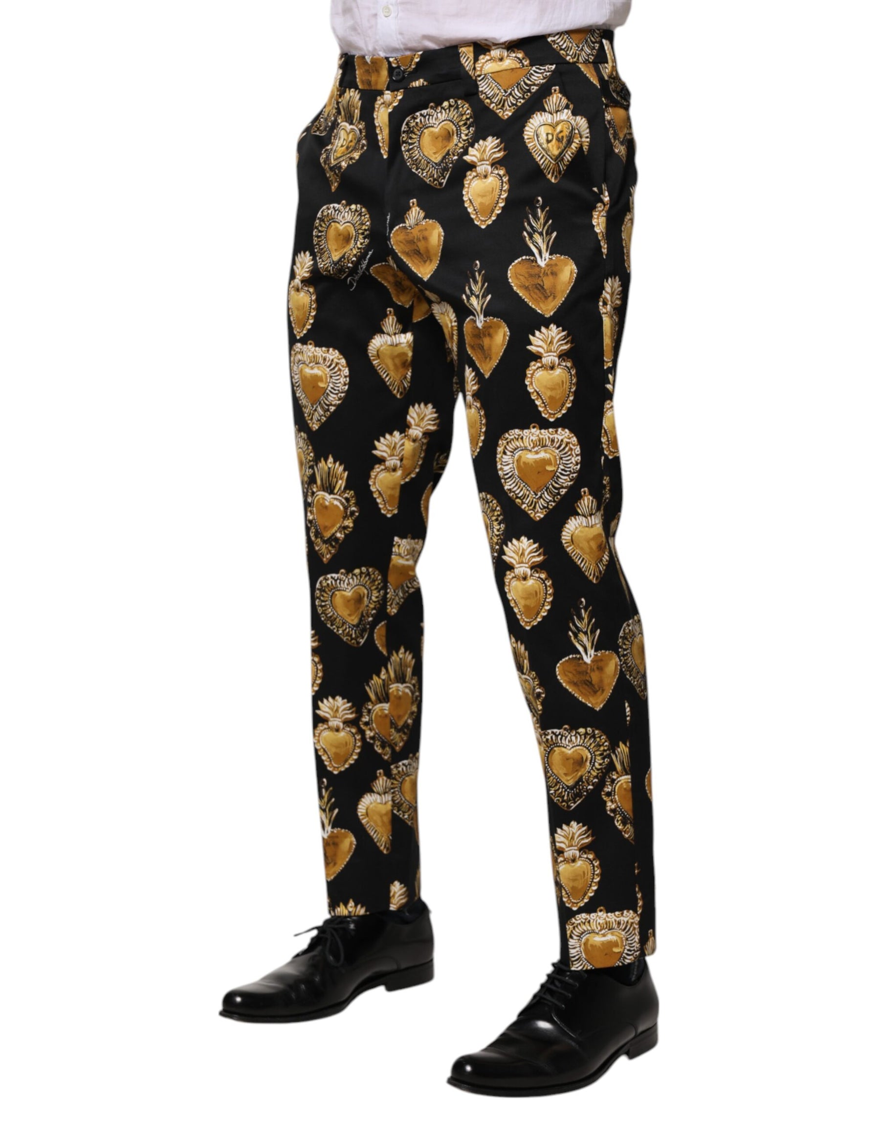 Dolce & Gabbana Black Gold Sacred Heart Print Pants | Regal Royce