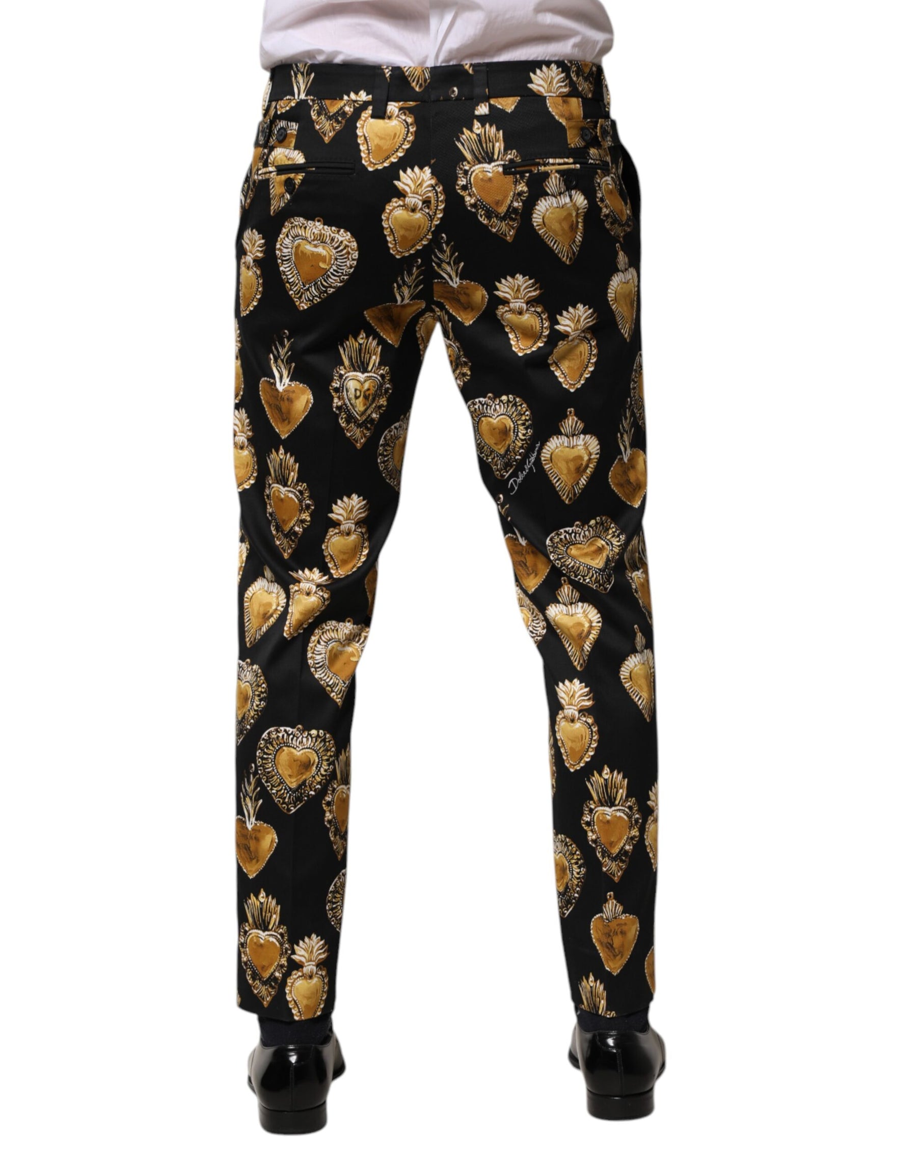 Dolce & Gabbana Black Gold Sacred Heart Print Pants | Regal Royce