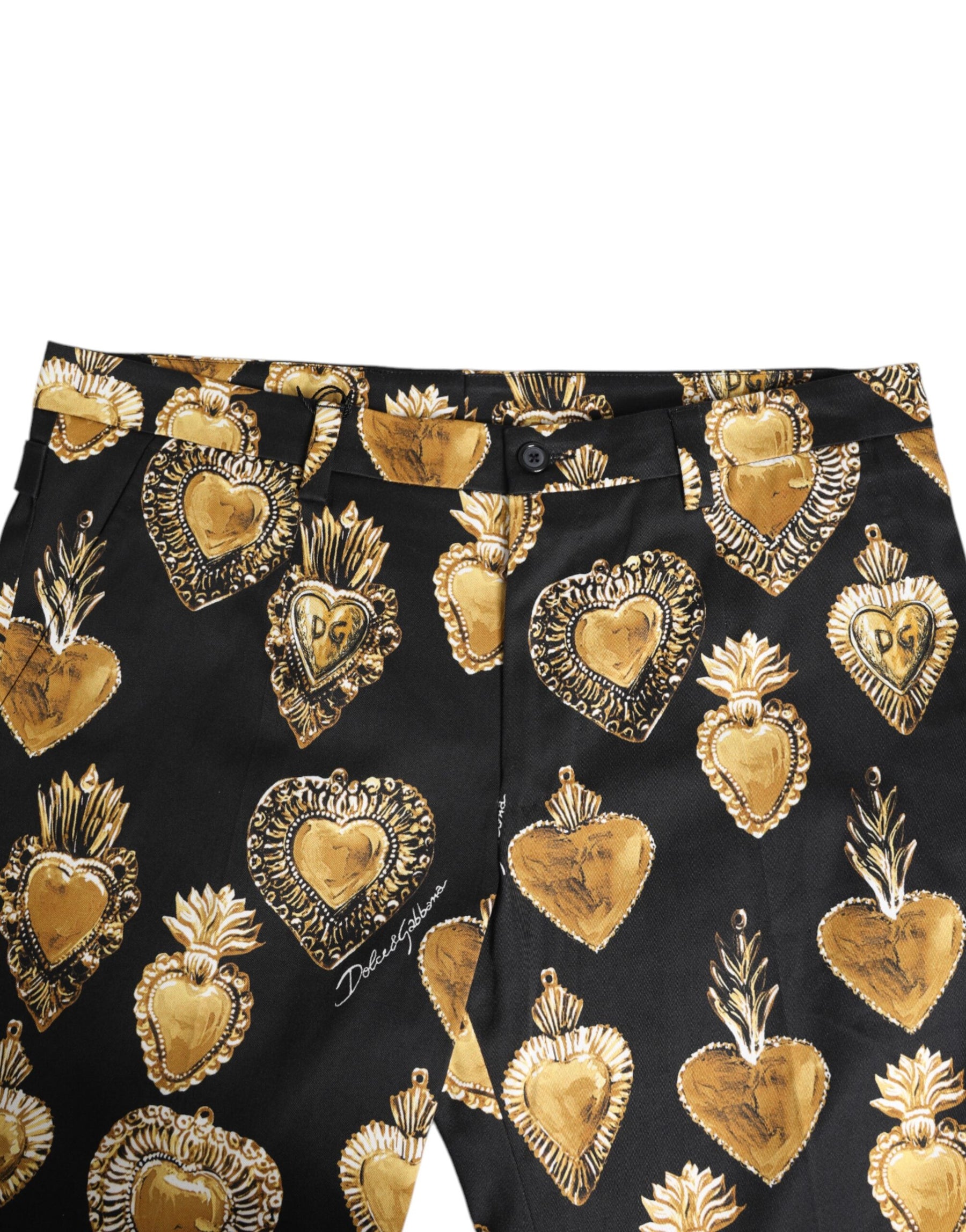 Dolce & Gabbana Black Gold Sacred Heart Print Pants | Regal Royce
