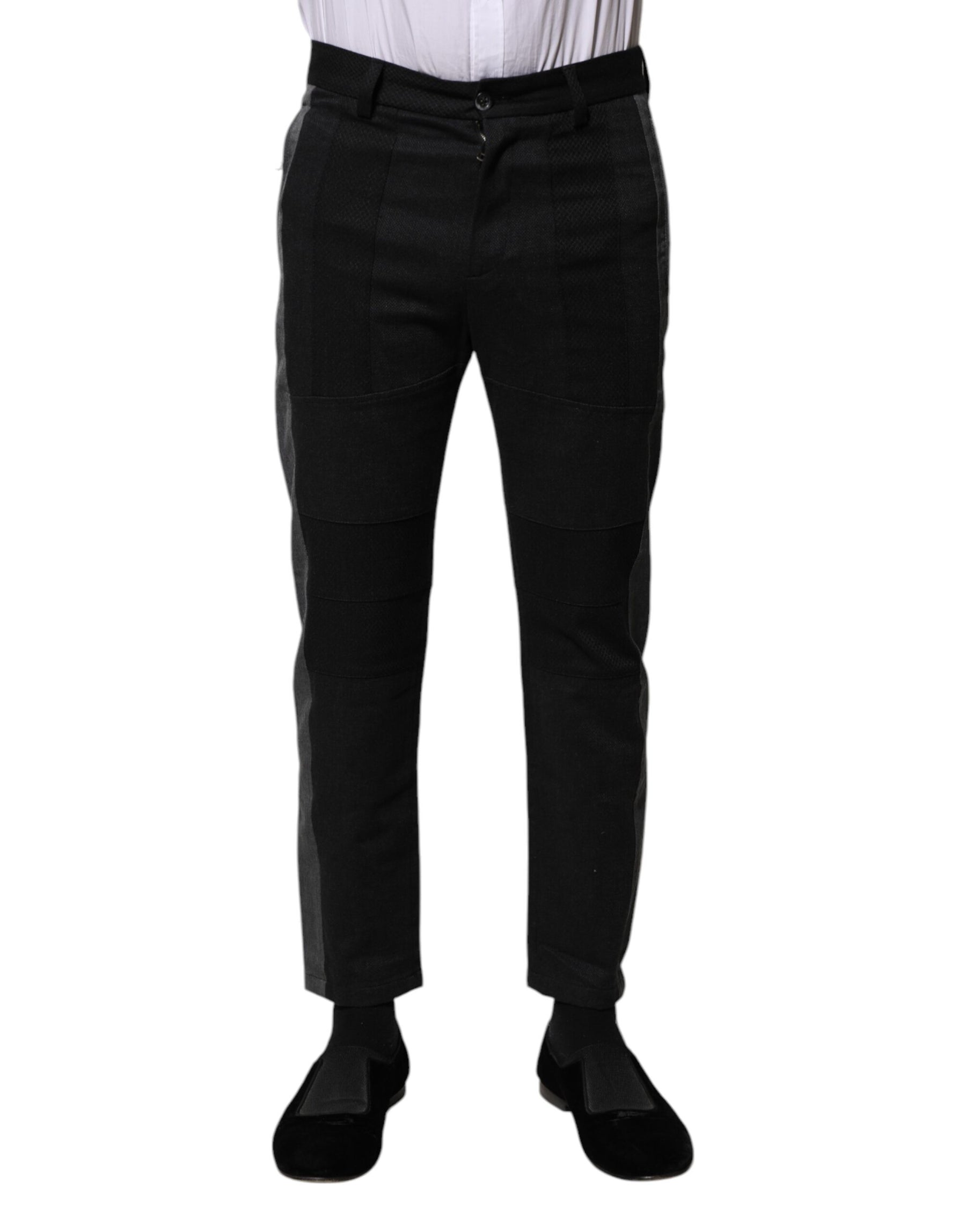 Dolce & Gabbana Black Gray Fantasy Cotton Formal Slim Pants | Regal Royce