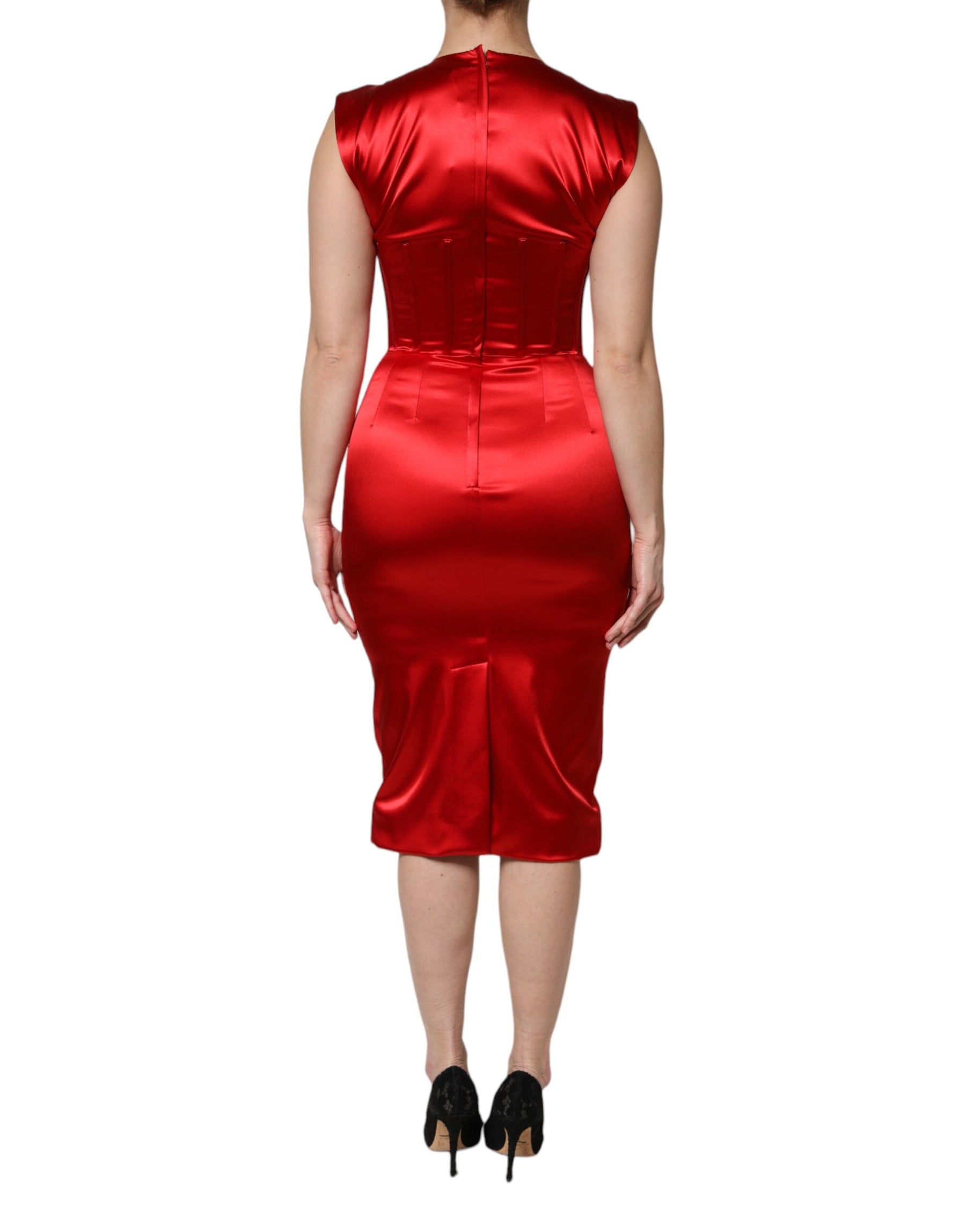 Dolce & Gabbana Red Acetate Sleeveless Sheath Midi Dress | Regal Royce