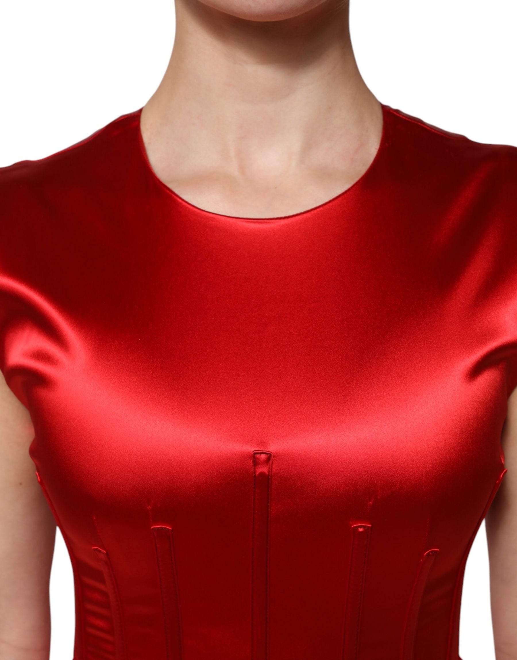 Dolce & Gabbana Red Acetate Sleeveless Sheath Midi Dress | Regal Royce