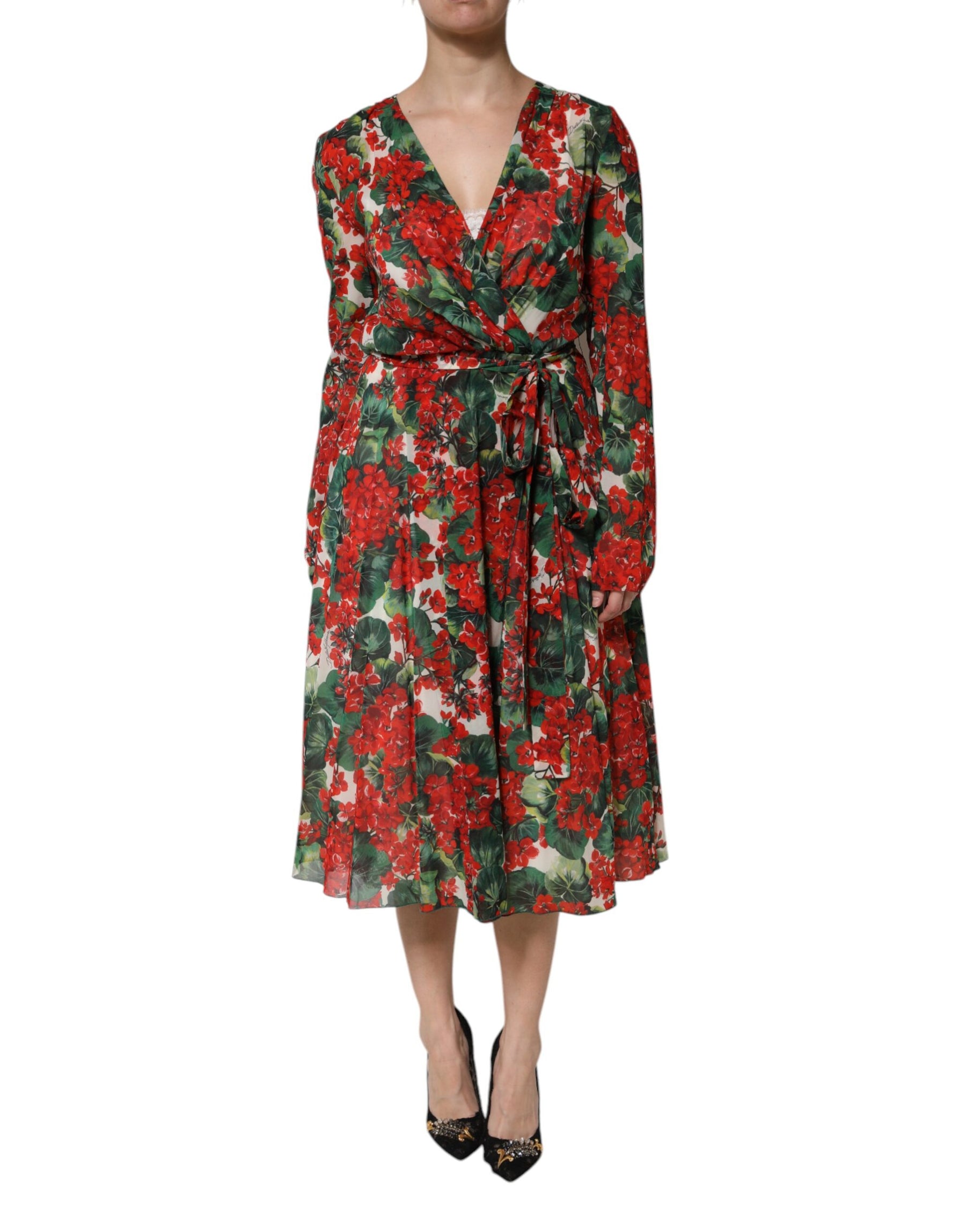 Dolce & Gabbana Multicolor Floral Long Sleeves V-neck Dress | Regal Royce