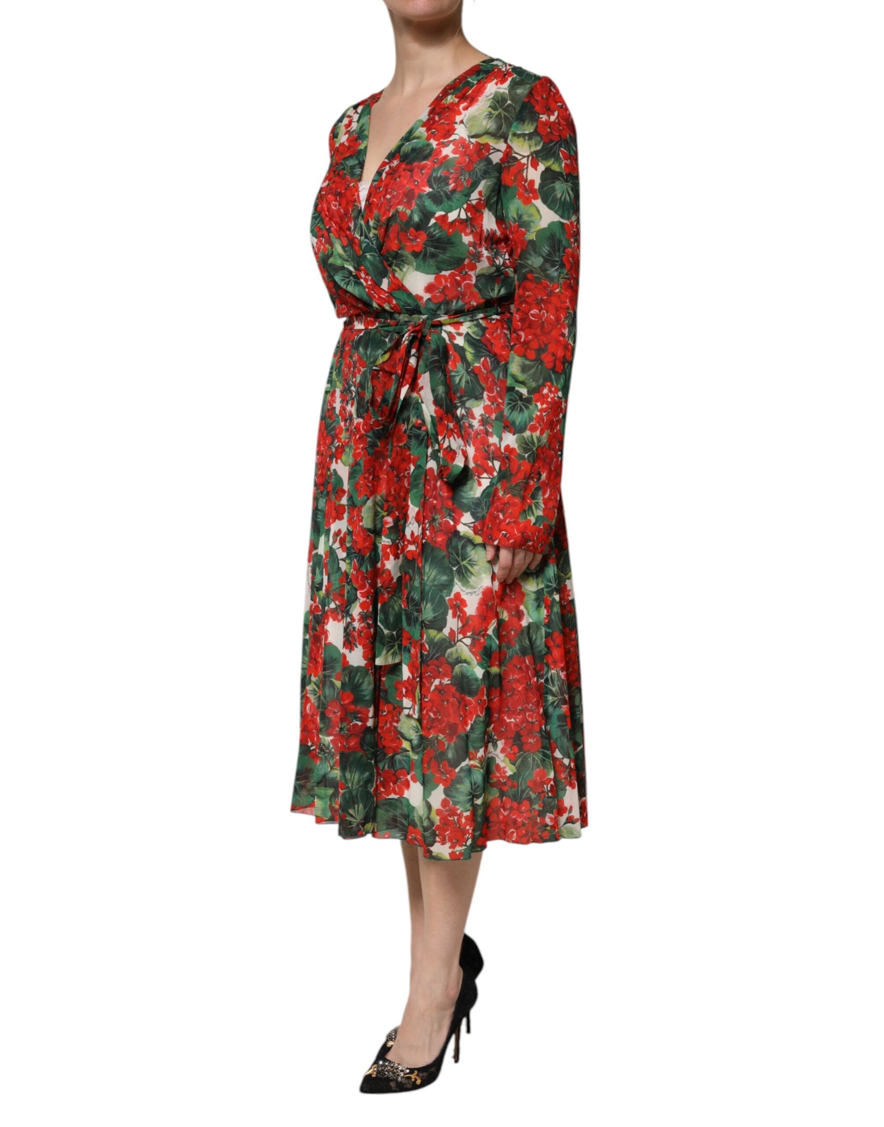 Dolce & Gabbana Multicolor Floral Long Sleeves V-neck Dress | Regal Royce