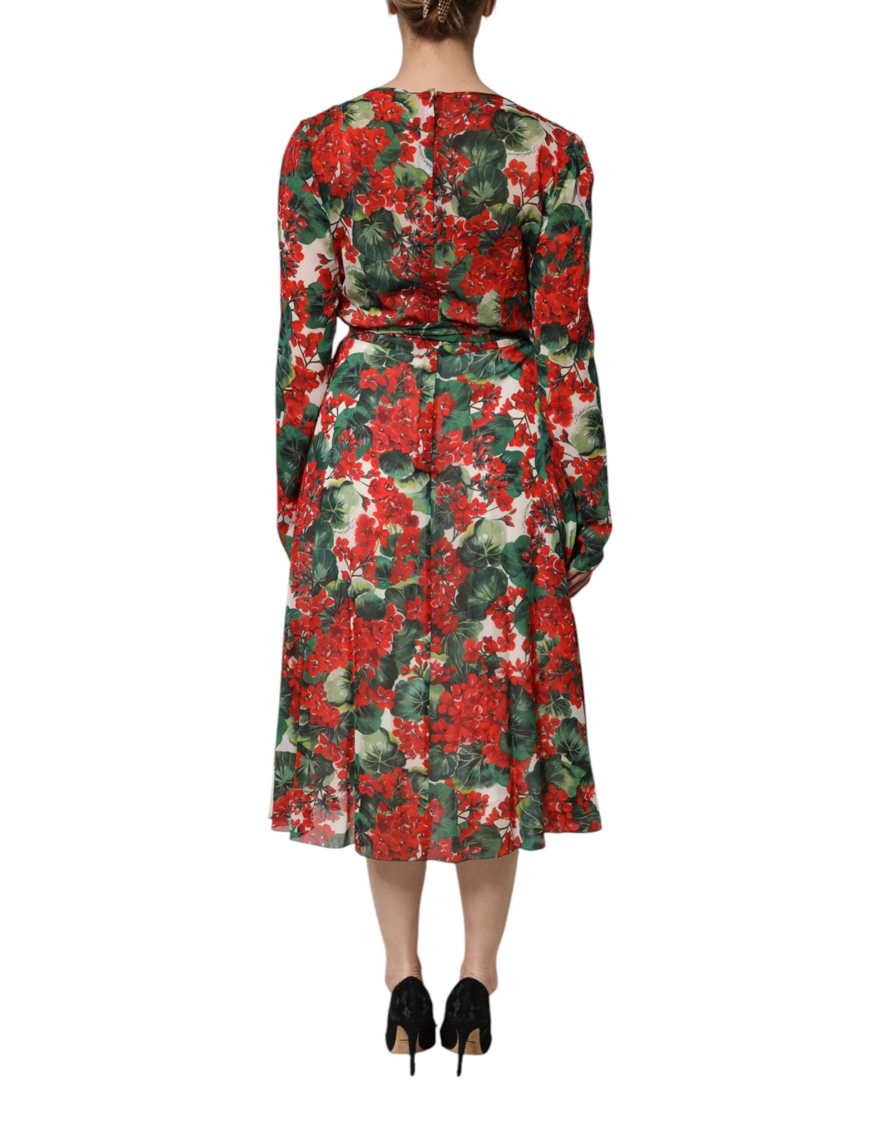 Dolce & Gabbana Multicolor Floral Long Sleeves V-neck Dress | Regal Royce