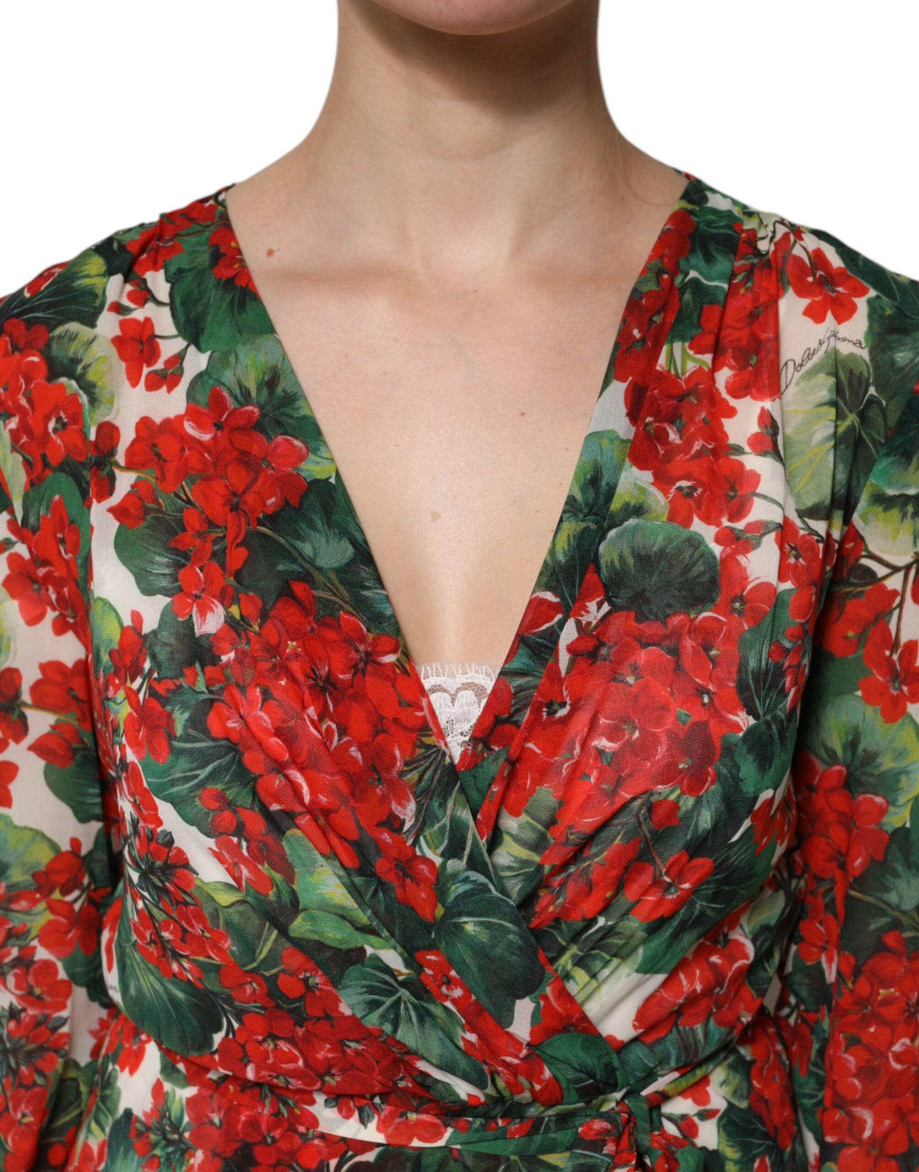 Dolce & Gabbana Multicolor Floral Long Sleeves V-neck Dress | Regal Royce