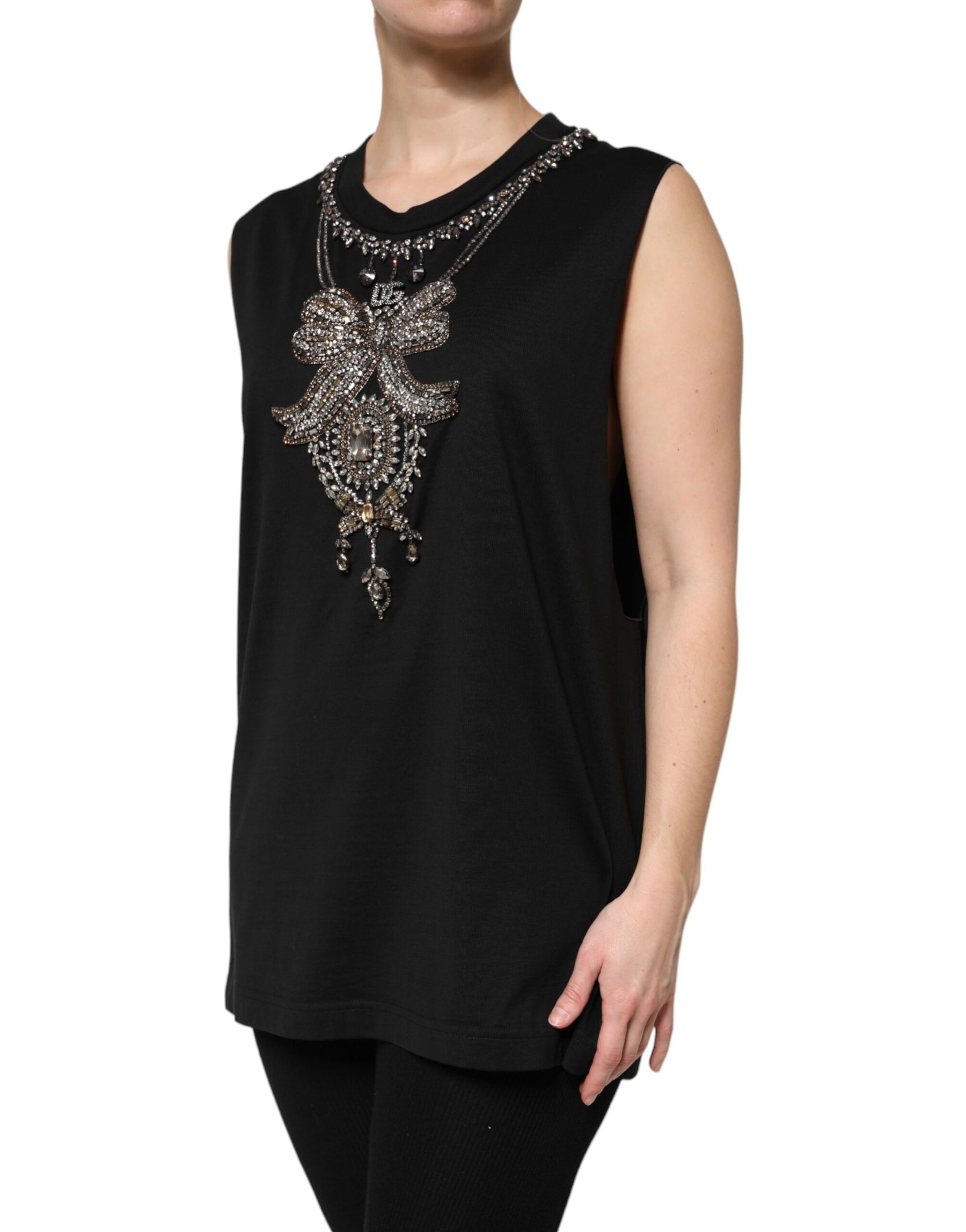 Dolce & Gabbana Black Cotton Rhinestone Embellished Tank Top | Regal Royce