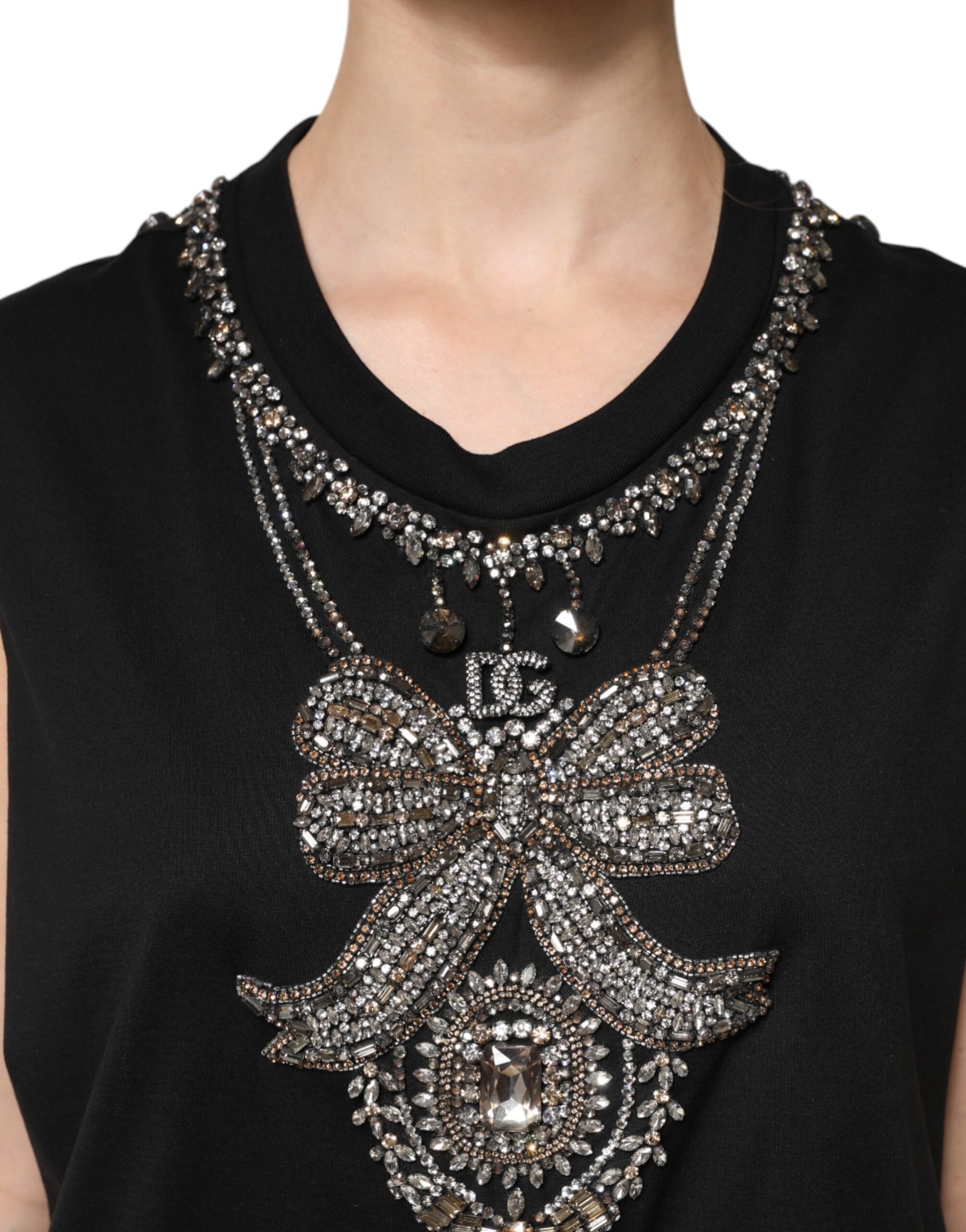 Dolce & Gabbana Black Cotton Rhinestone Embellished Tank Top | Regal Royce