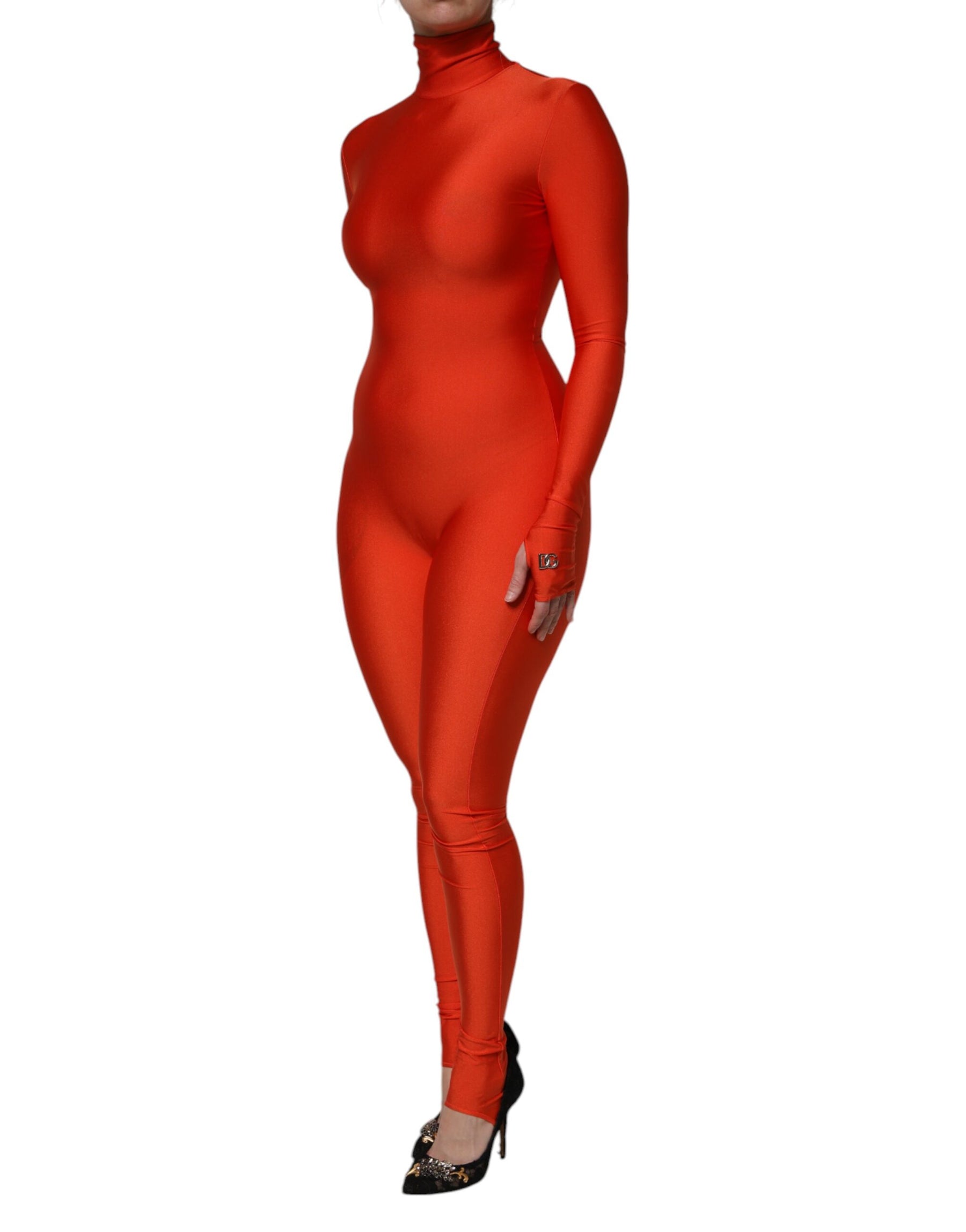 Dolce & Gabbana Red Nylon Turtleneck Bodycon Jumpsuit Dress | Regal Royce