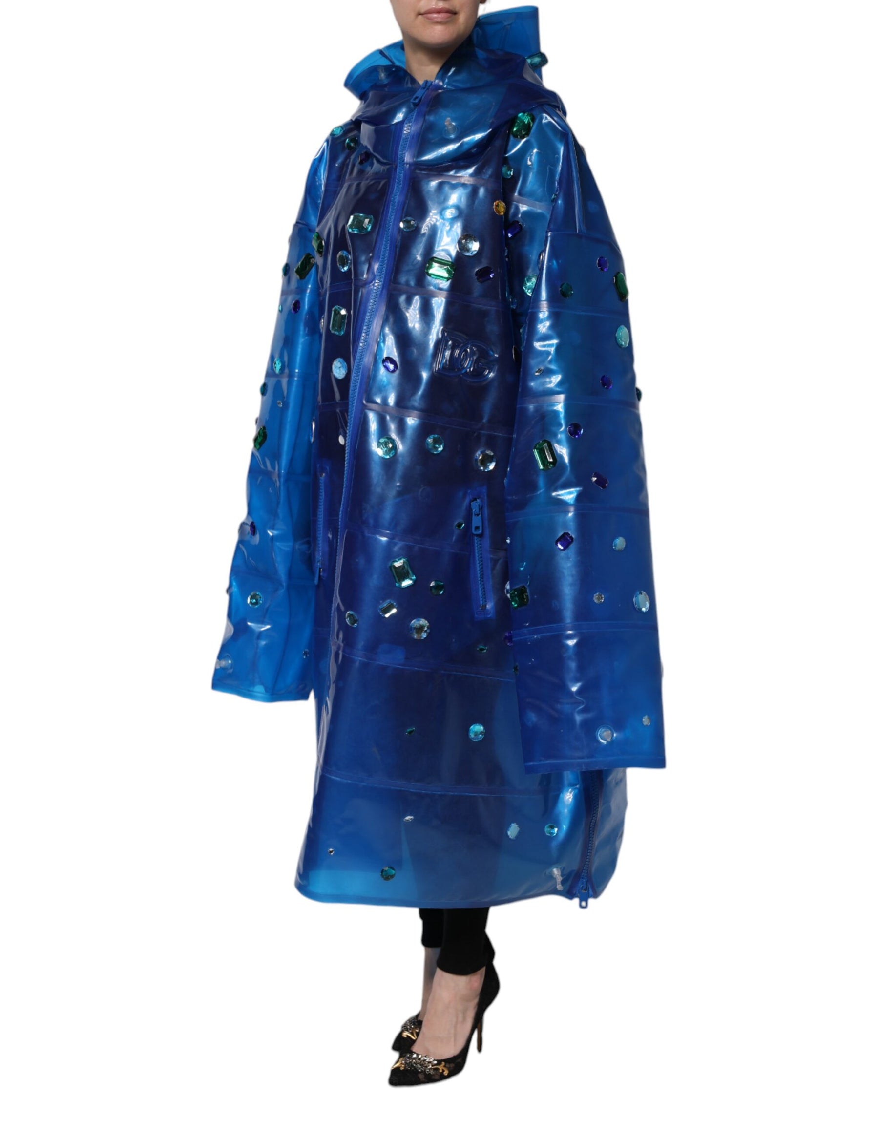 Dolce & Gabbana Blue Crystal Hooded Raincoat Jacket | Regal Royce
