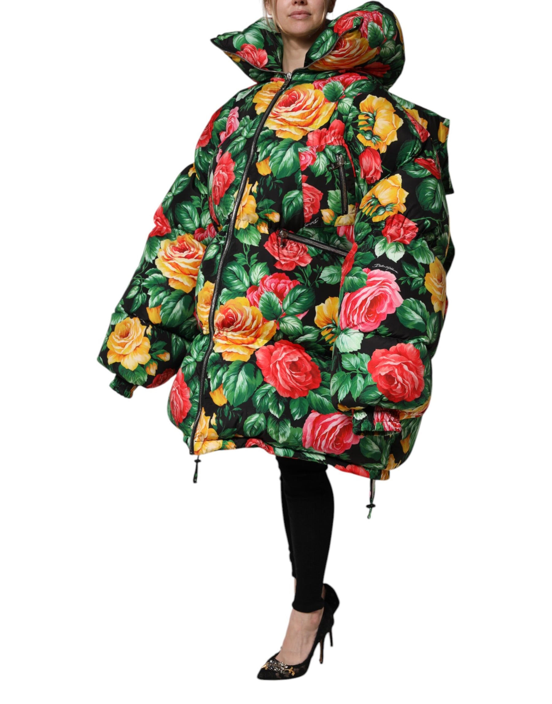 Dolce & Gabbana Multicolor Floral Puffer Hooded Jacket | Regal Royce