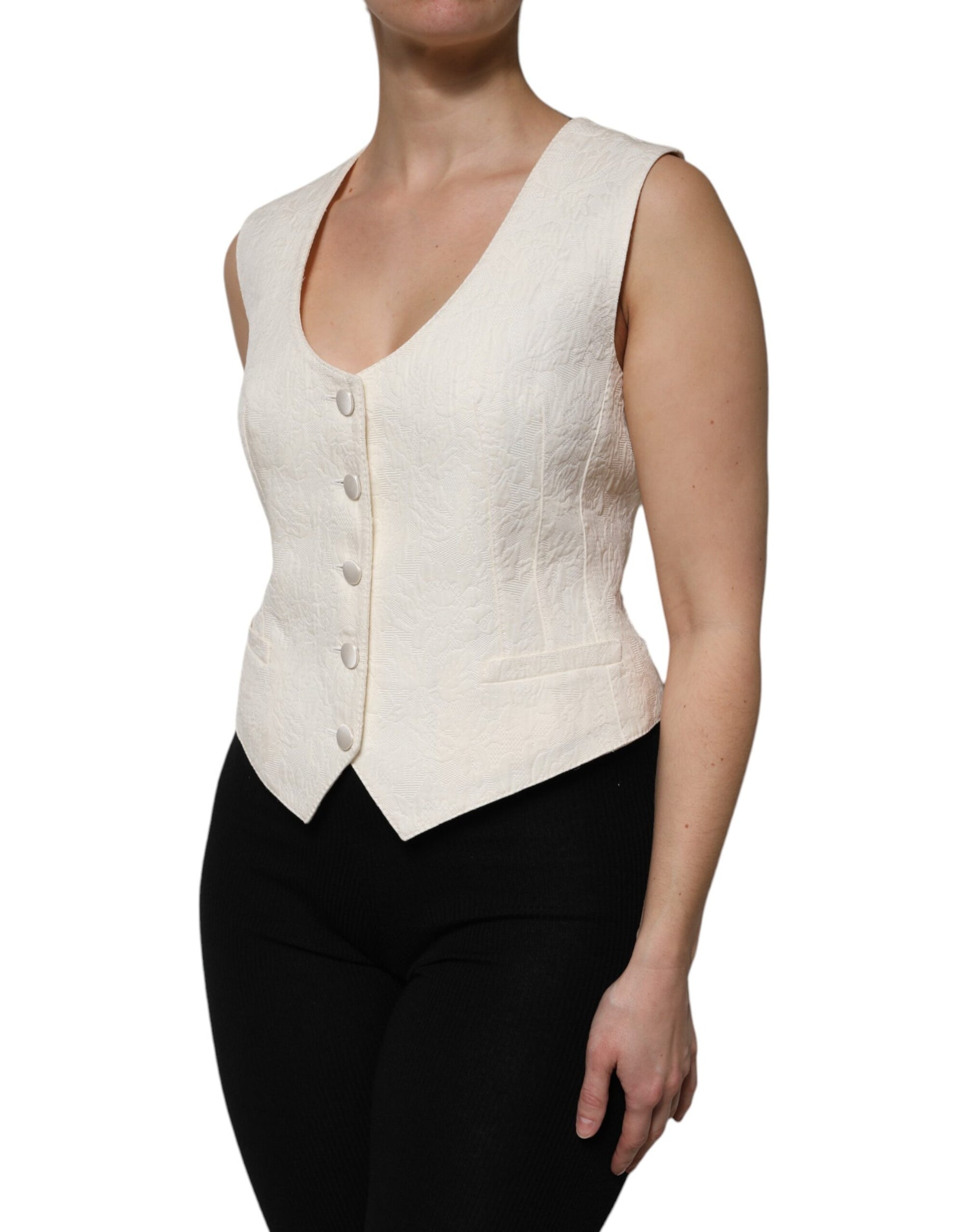 Dolce & Gabbana Ivory Cotton Button Down Sleeveless Vest Top | Regal Royce