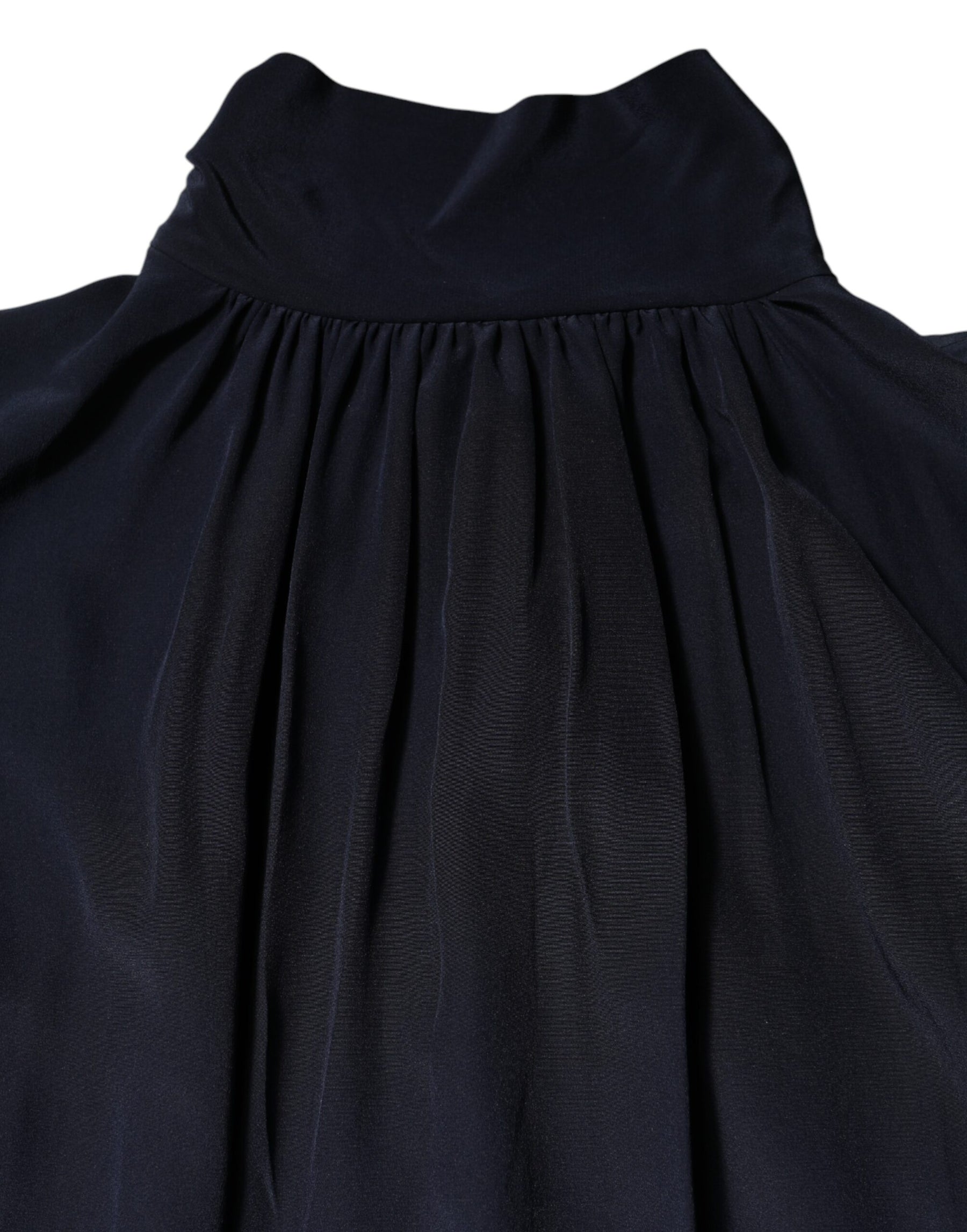 Dolce & Gabbana Blue Silk Mock Neck Long Sleeves Blouse Top | Regal Royce