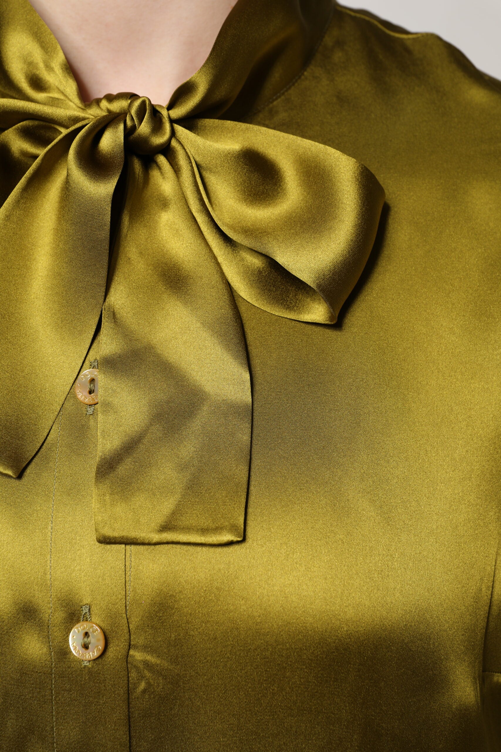 Dolce & Gabbana Green Ascot Collar Long Sleeves Blouse Top | Regal Royce