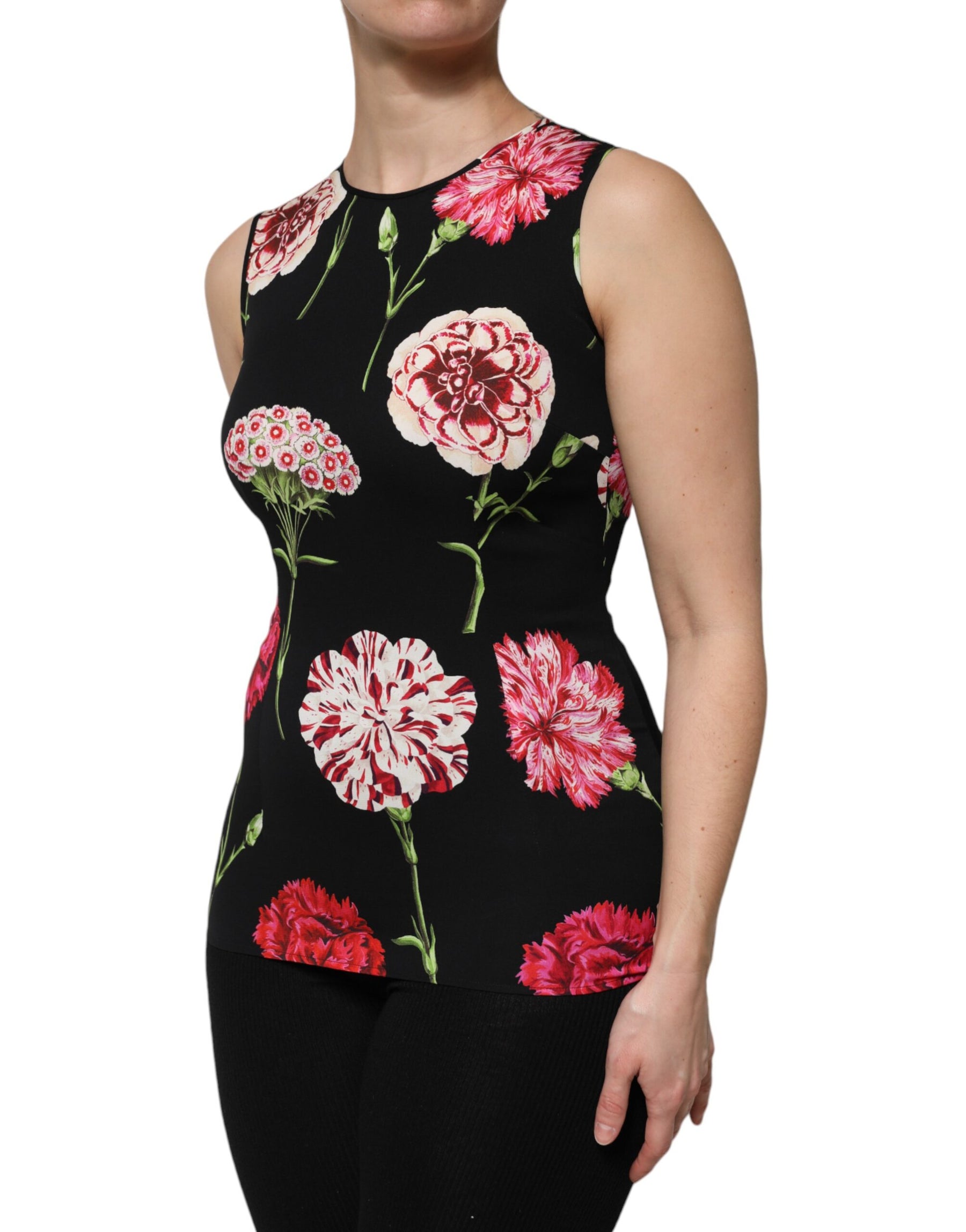Dolce & Gabbana Black Floral Print Sleeveless Tank Blouse Top | Regal Royce